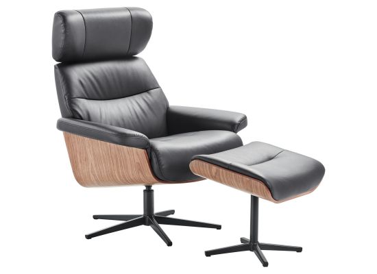 Relaxfauteuil Muria met hocker zwart