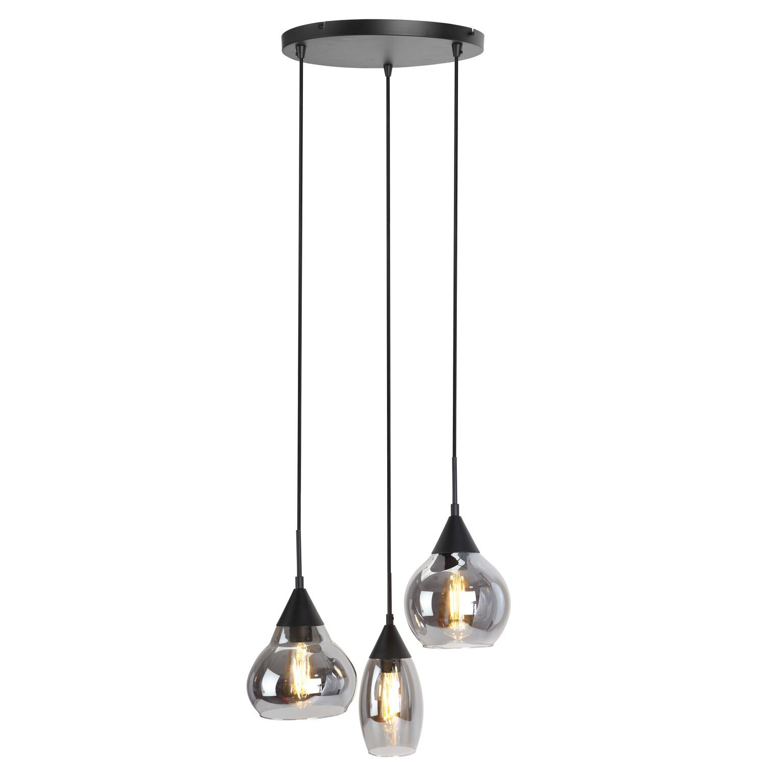 Hanglamp Lungo zwart smoke glas 3-lichts