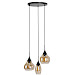 Hanglamp Lungo zwart amber glas 3-lichts