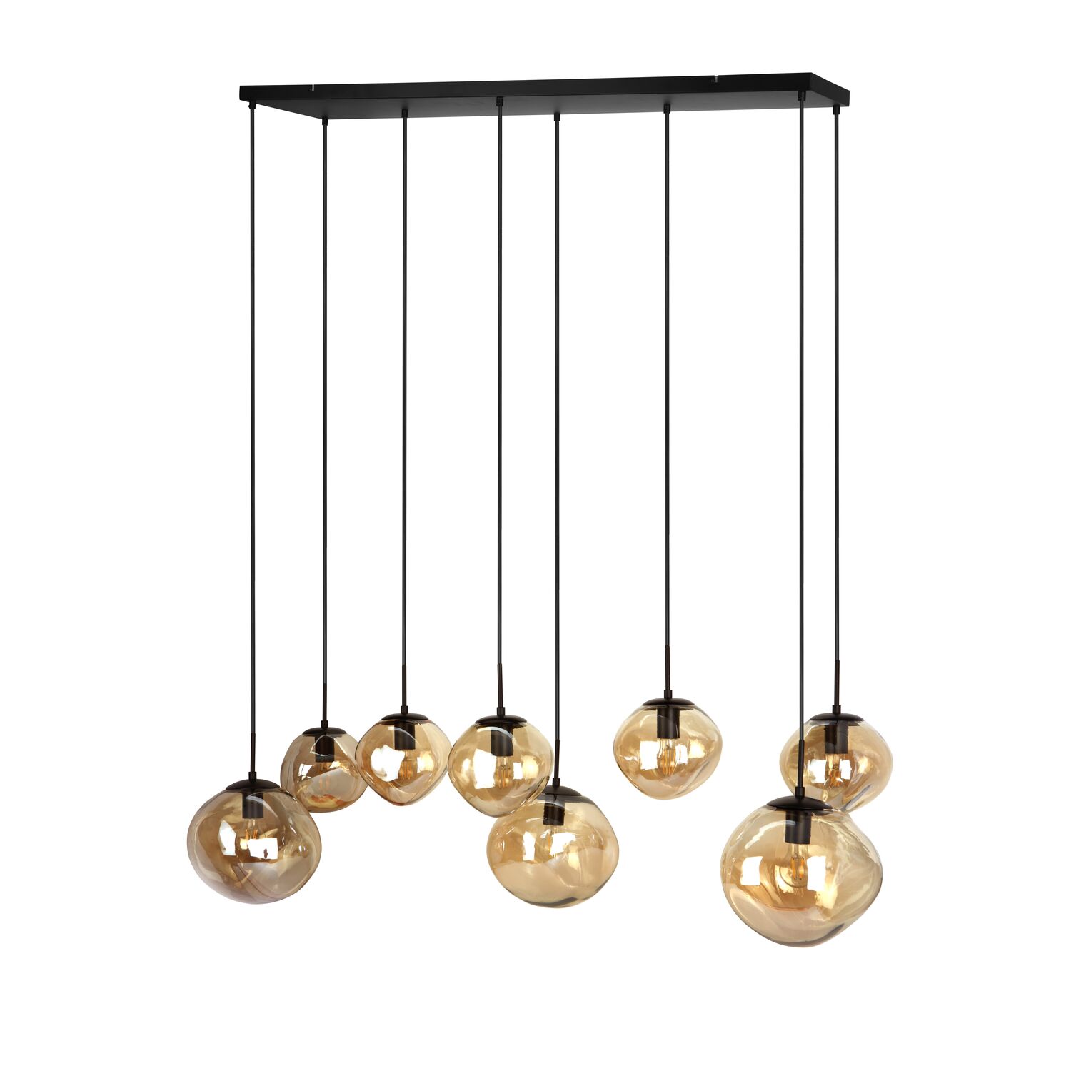 Hanglamp Macato zwart amber glas 8-lichts