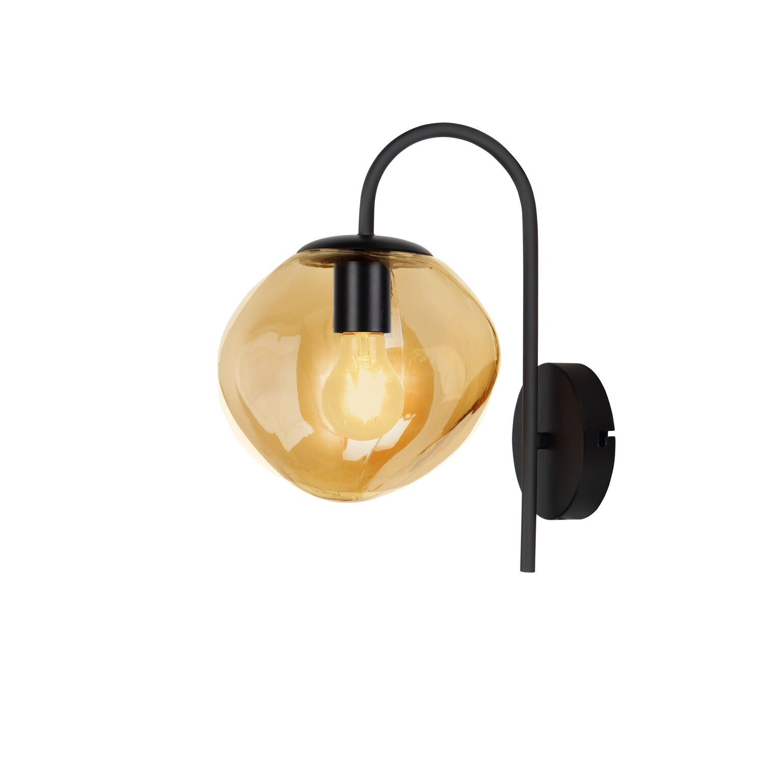 Wandlamp Macato zwart amber glas 1-lichts