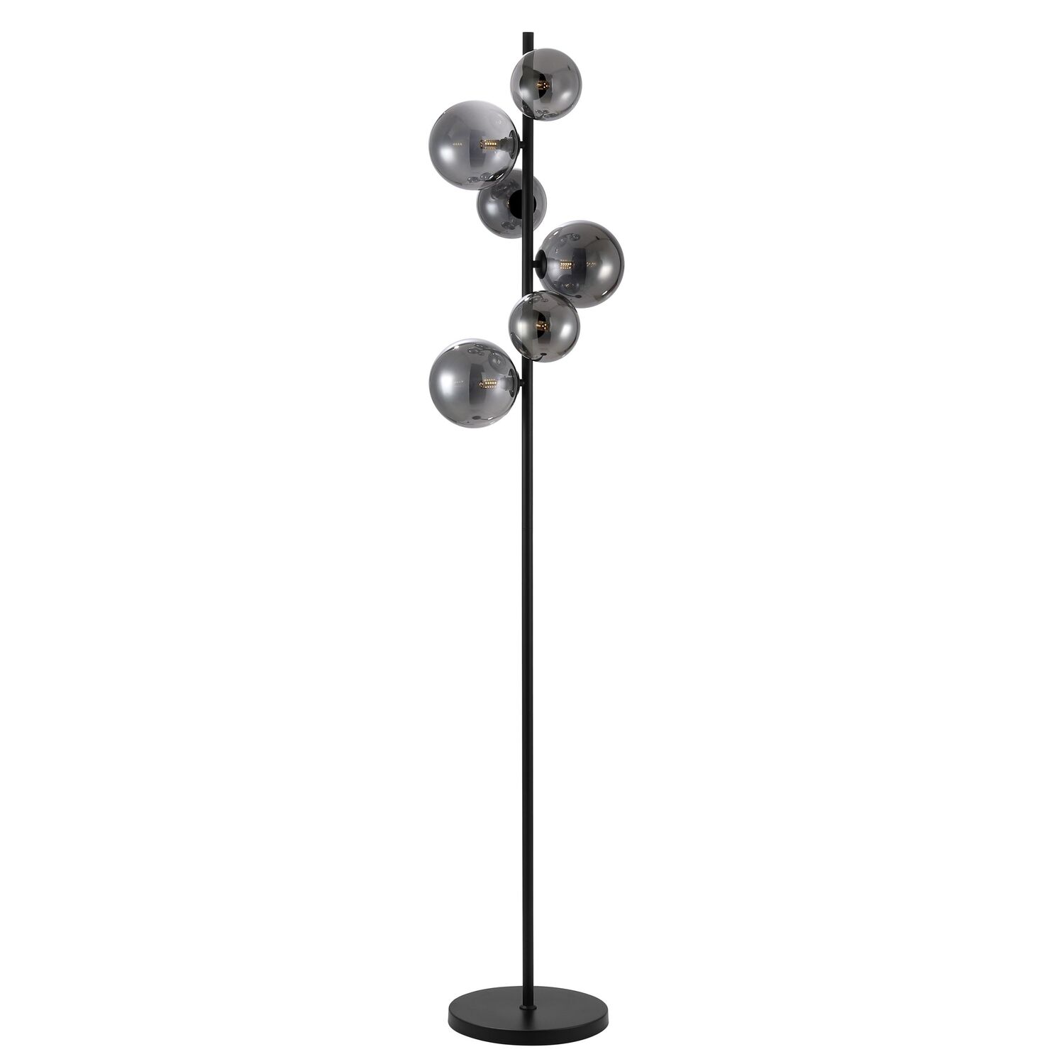 Vloerlamp Olivento zwart smoke glas 6-lichts