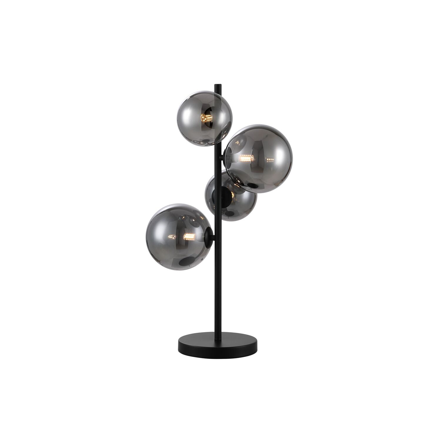 Tafellamp Olivento zwart smoke glas 4-lichts