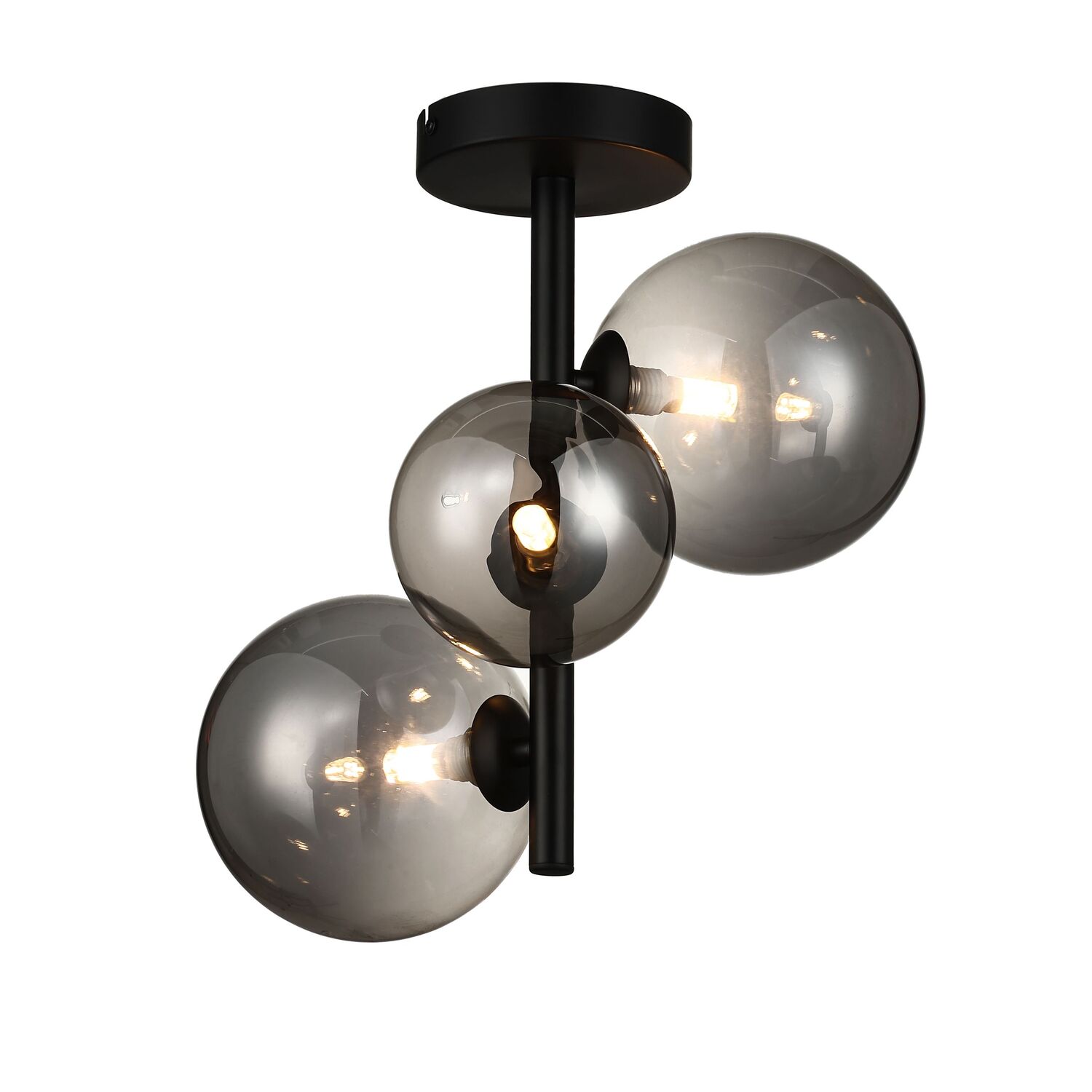 Plafondlamp Olivento zwart smoke glas 3-lichts