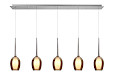 Hanglamp Belle recht nikkel + amber glas 5 lichtpunten