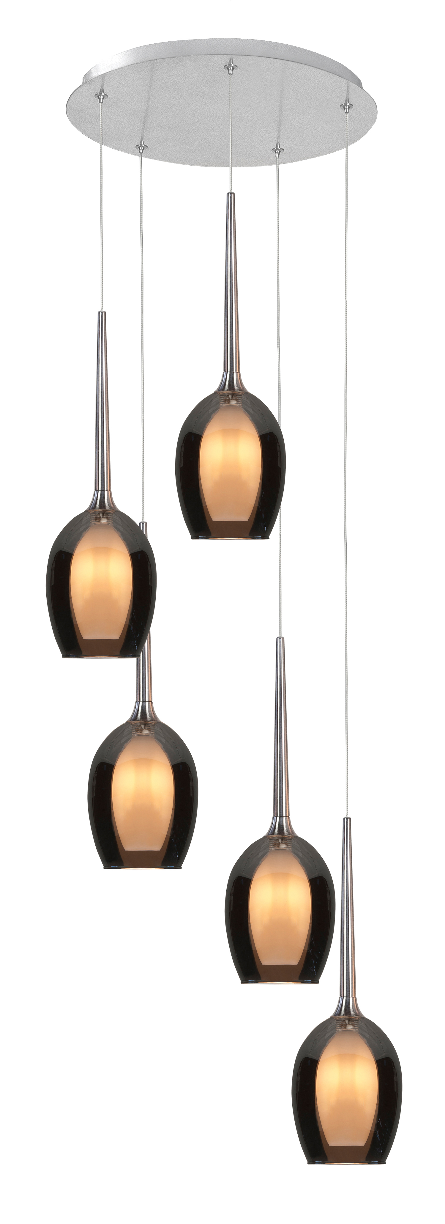 Hanglamp Belle rond nikkel + smoke glas 5 lichtpunten