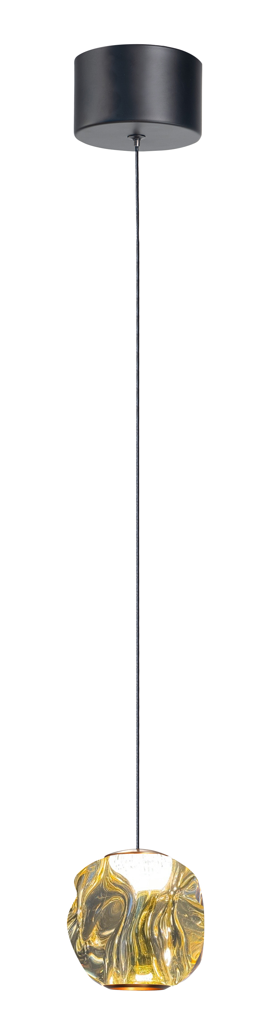 Hanglamp Melina zwart + messing + amber acryl