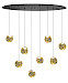 Hanglamp Melina ovaal zwart + messing + amber acryl 8 lichtpunten