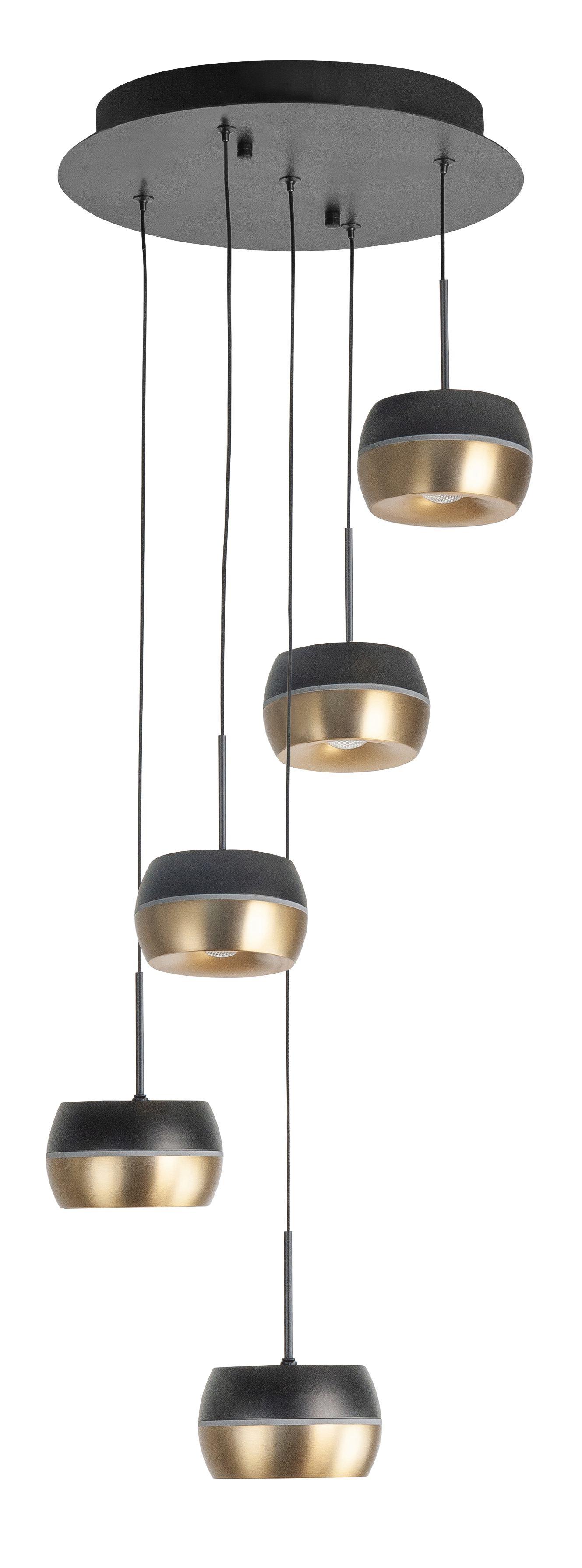 Hanglamp Nova rond zwart + goud 5 lichtpunten