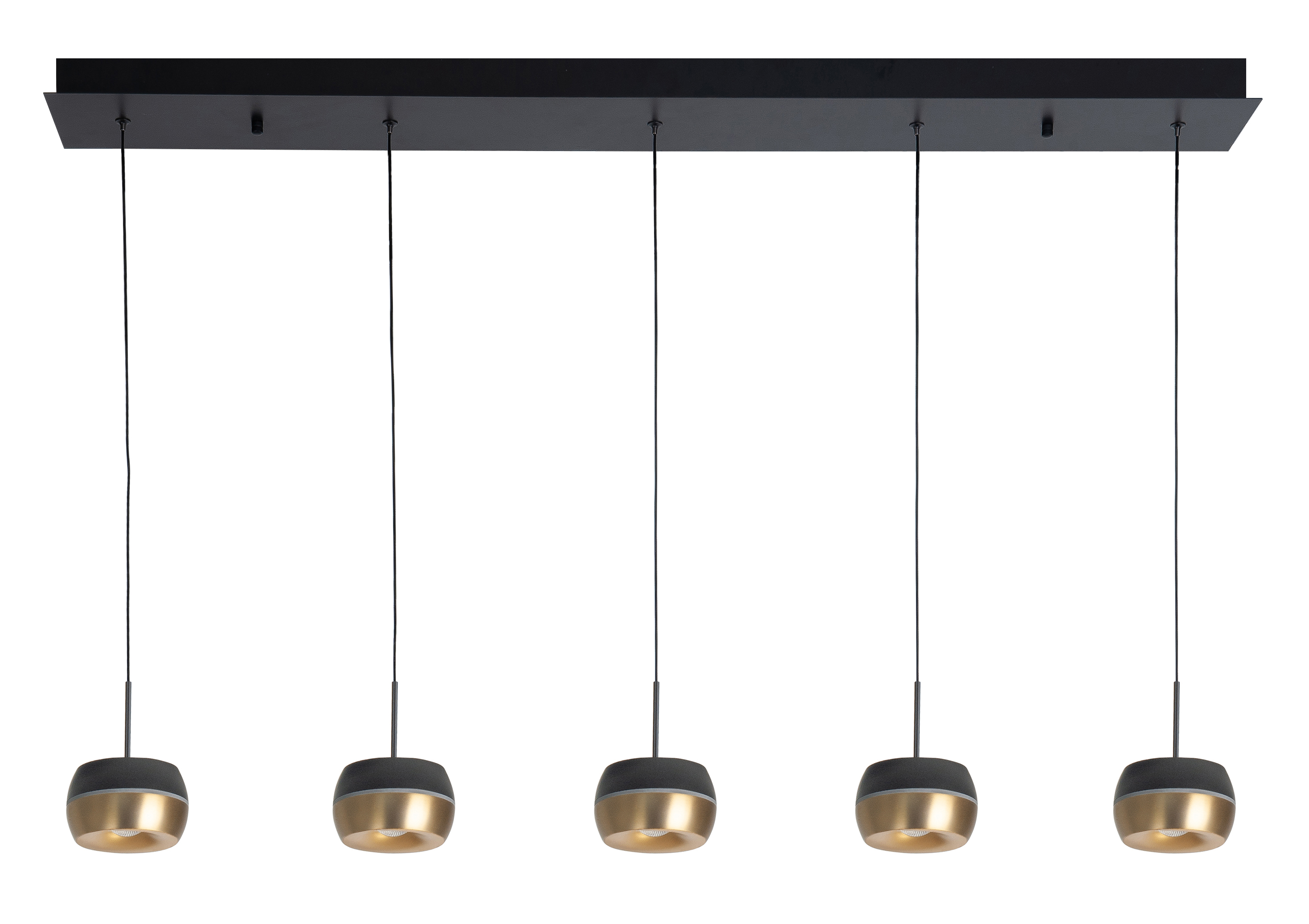 Hanglamp Nova recht zwart + goud 5 lichtpunten