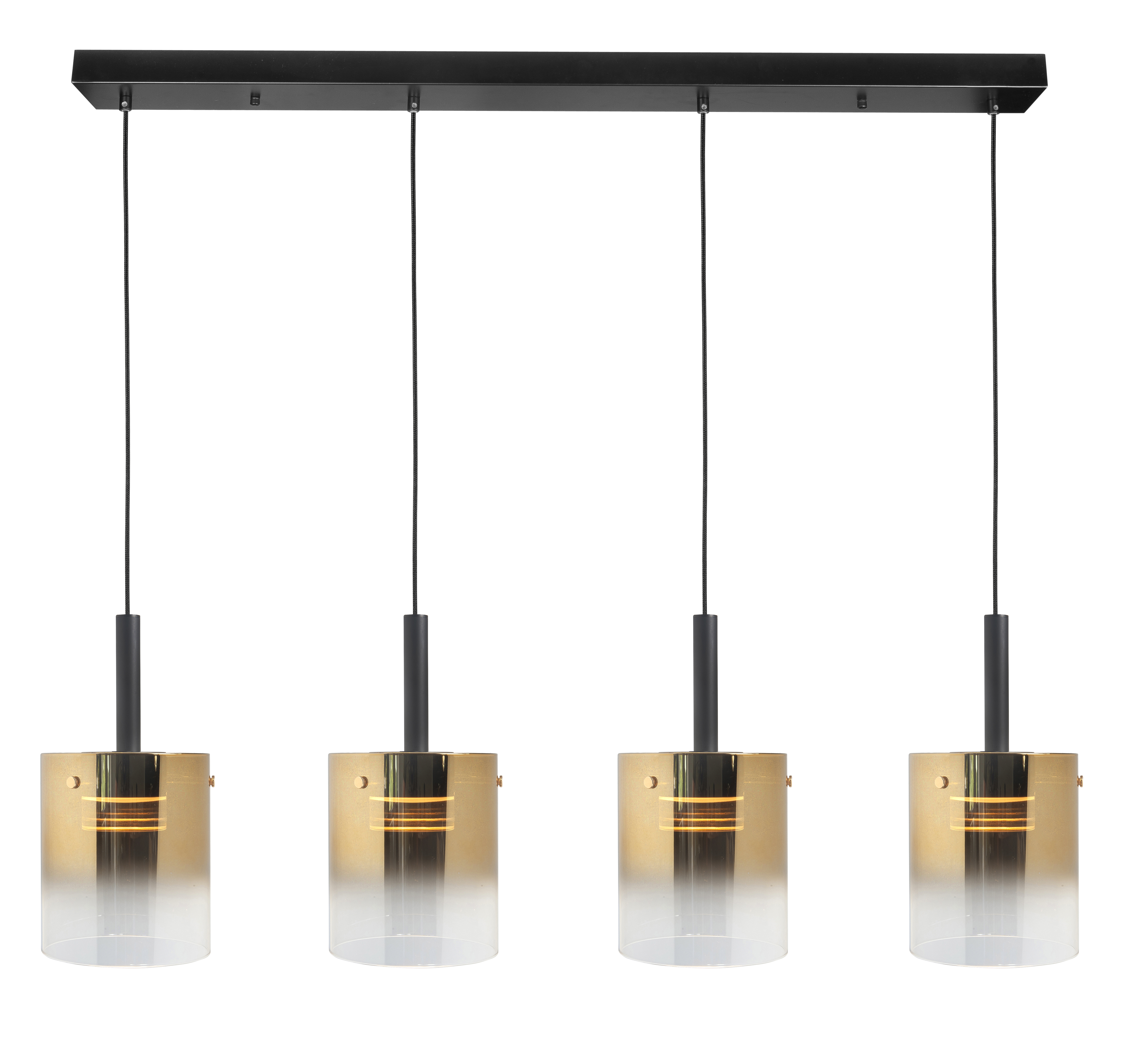Hanglamp Salerno zwart + goud glas 4 lichtpunten