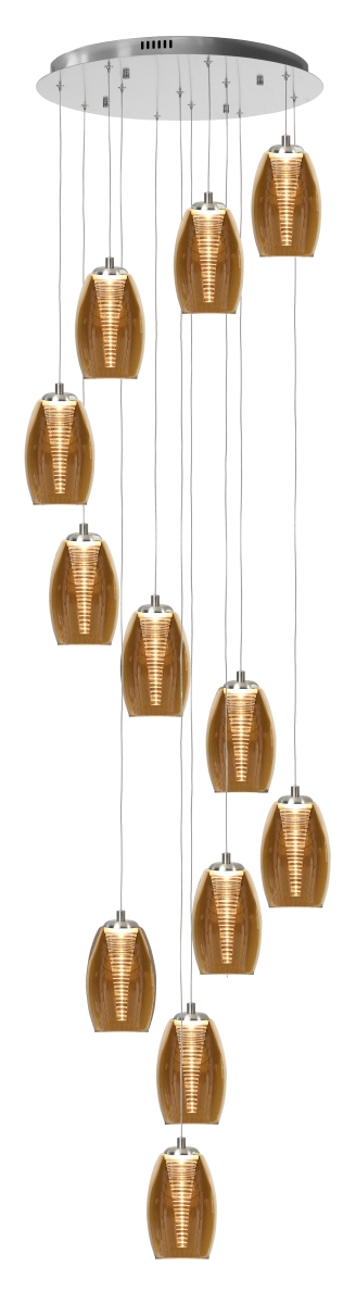 Hanglamp Nebula nikkel + amber glas 12 lichtpunten