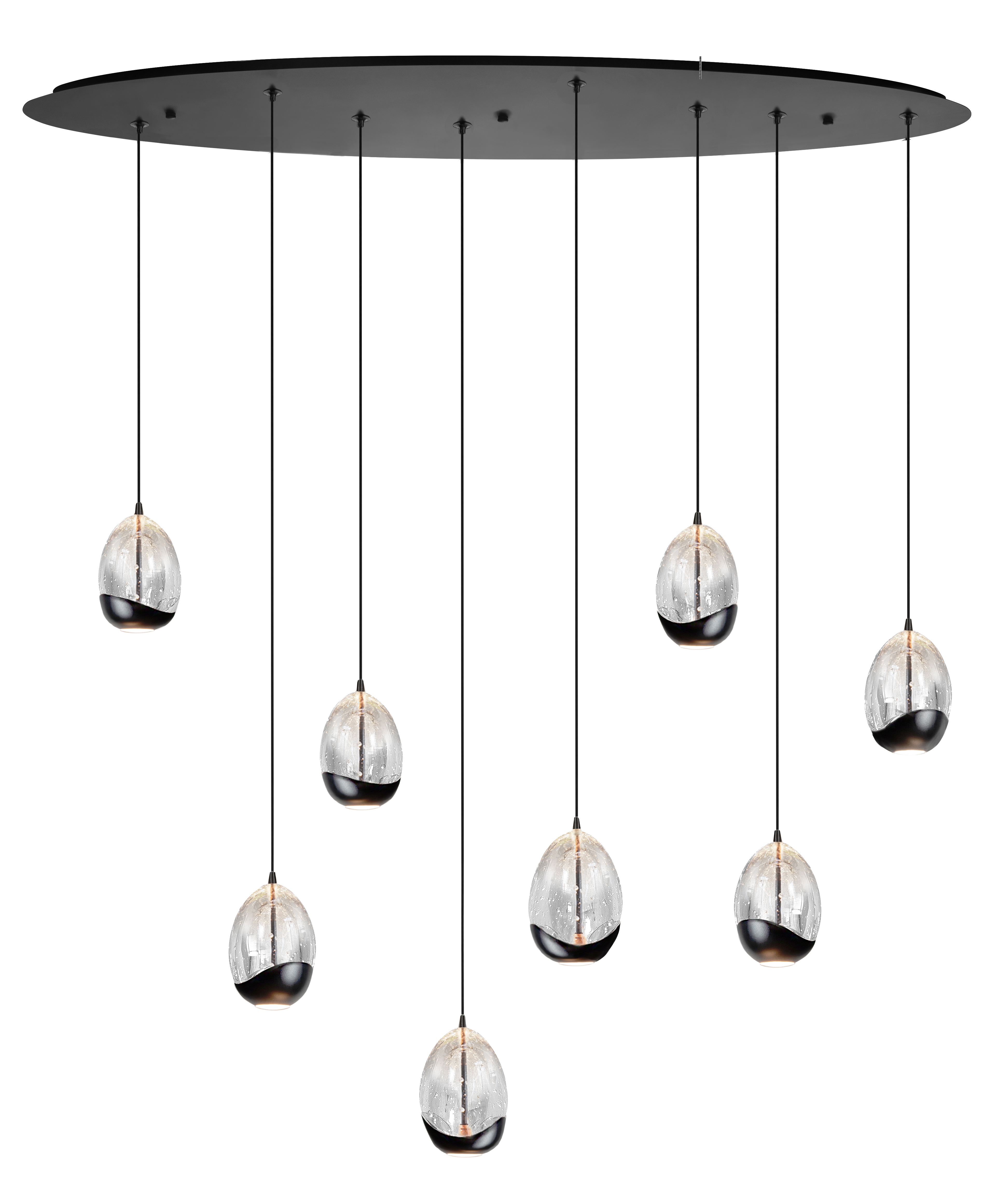 Hanglamp Clear Egg ovaal zwart + doorzichtig glas 8 lichtpunten