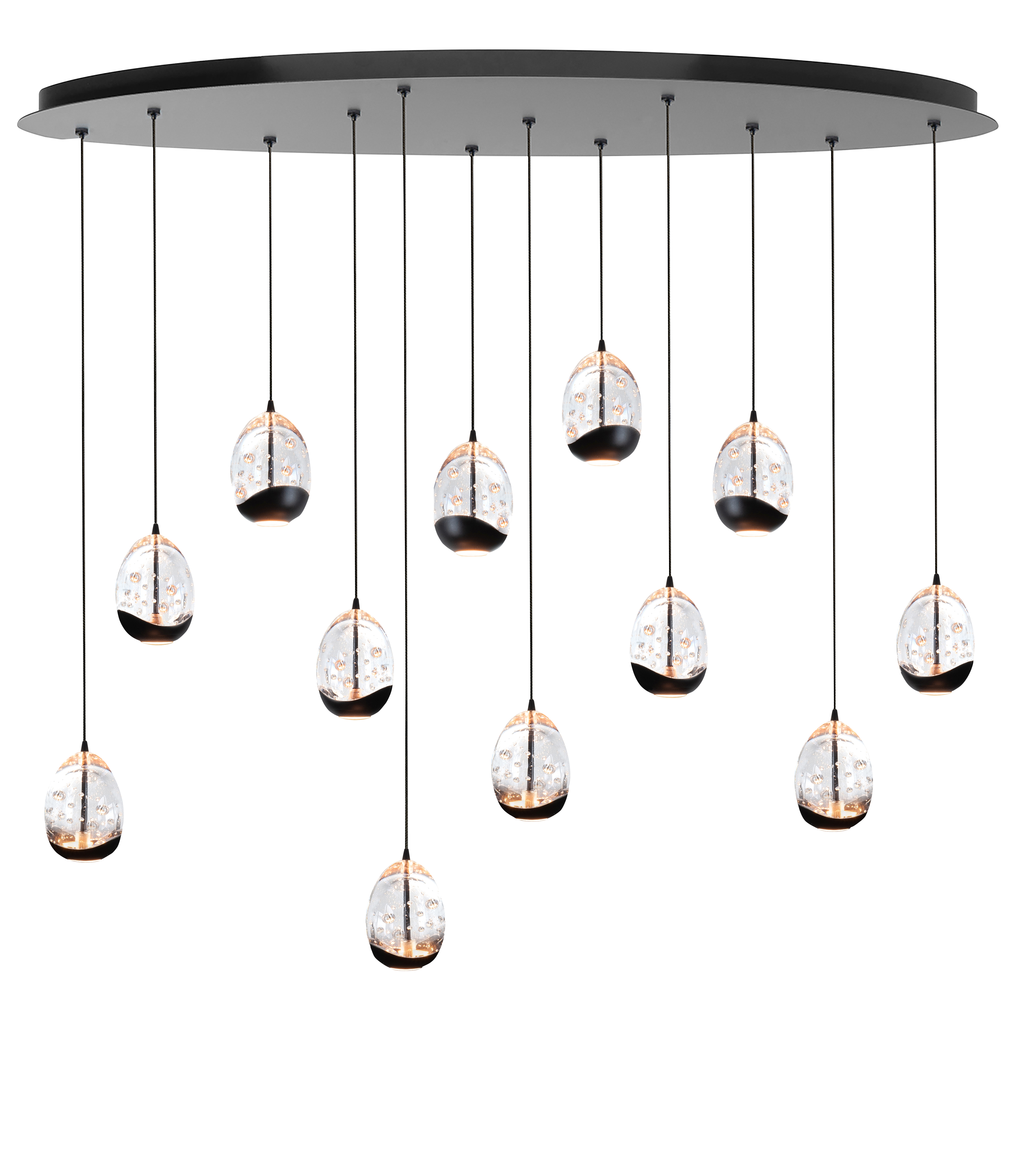 Hanglamp Clear Egg zwart + doorzichtig glas 12 lichtpunten