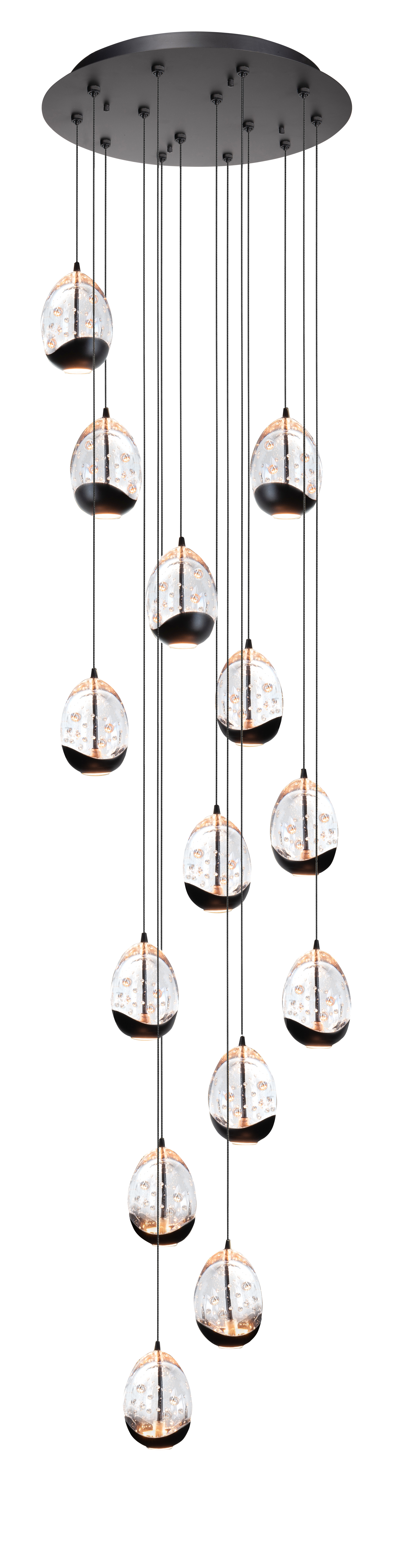 Hanglamp Clear Egg zwart + doorzichtig glas 14 lichtpunten