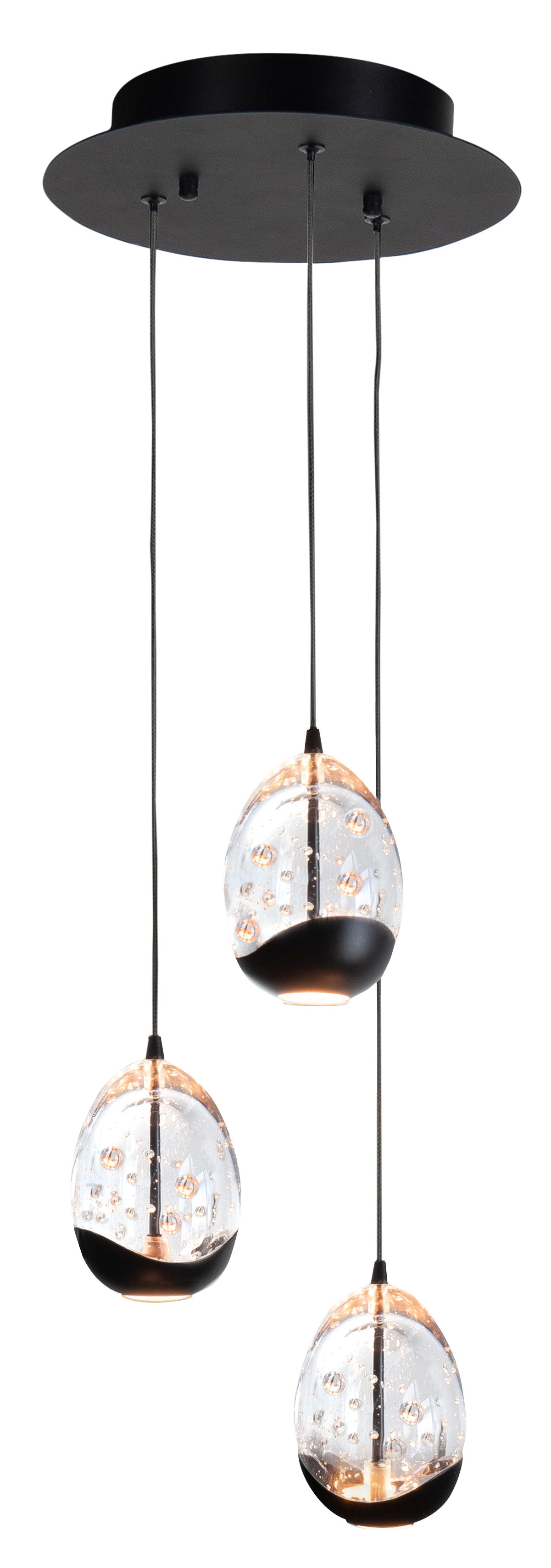 Hanglamp Clear Egg zwart + doorzichtig glas 3 lichtpunten