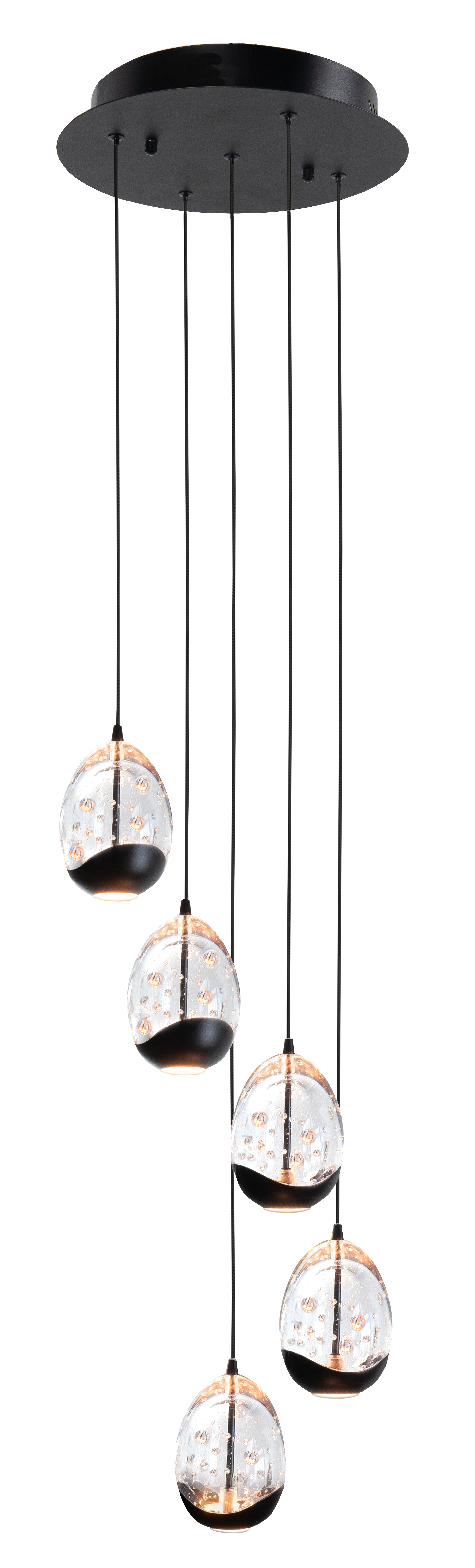 Hanglamp Clear Egg rond zwart + doorzichtig glas 5 lichtpunten