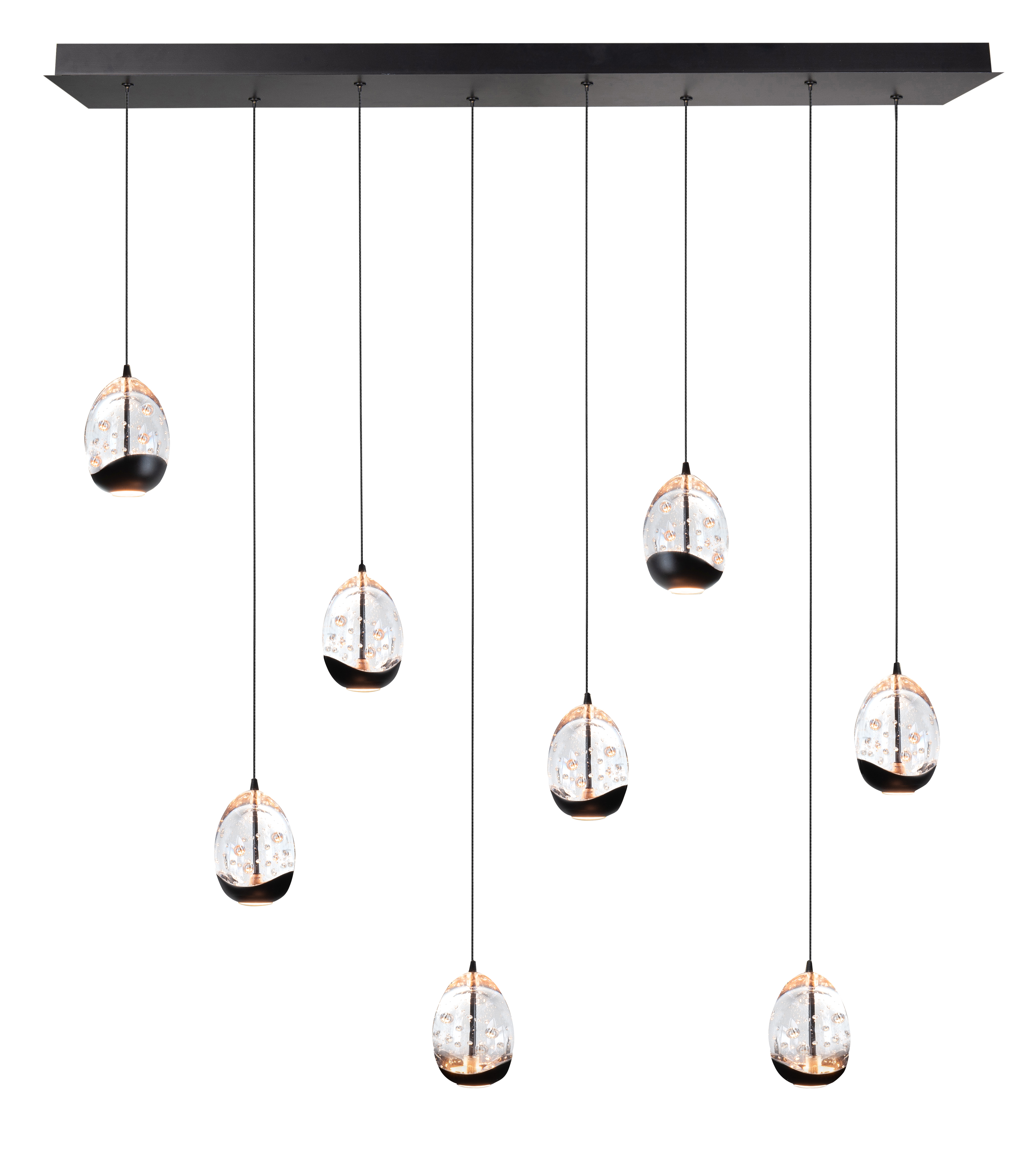 Hanglamp Clear Egg recht zwart + doorzichtig glas 8 lichtpunten