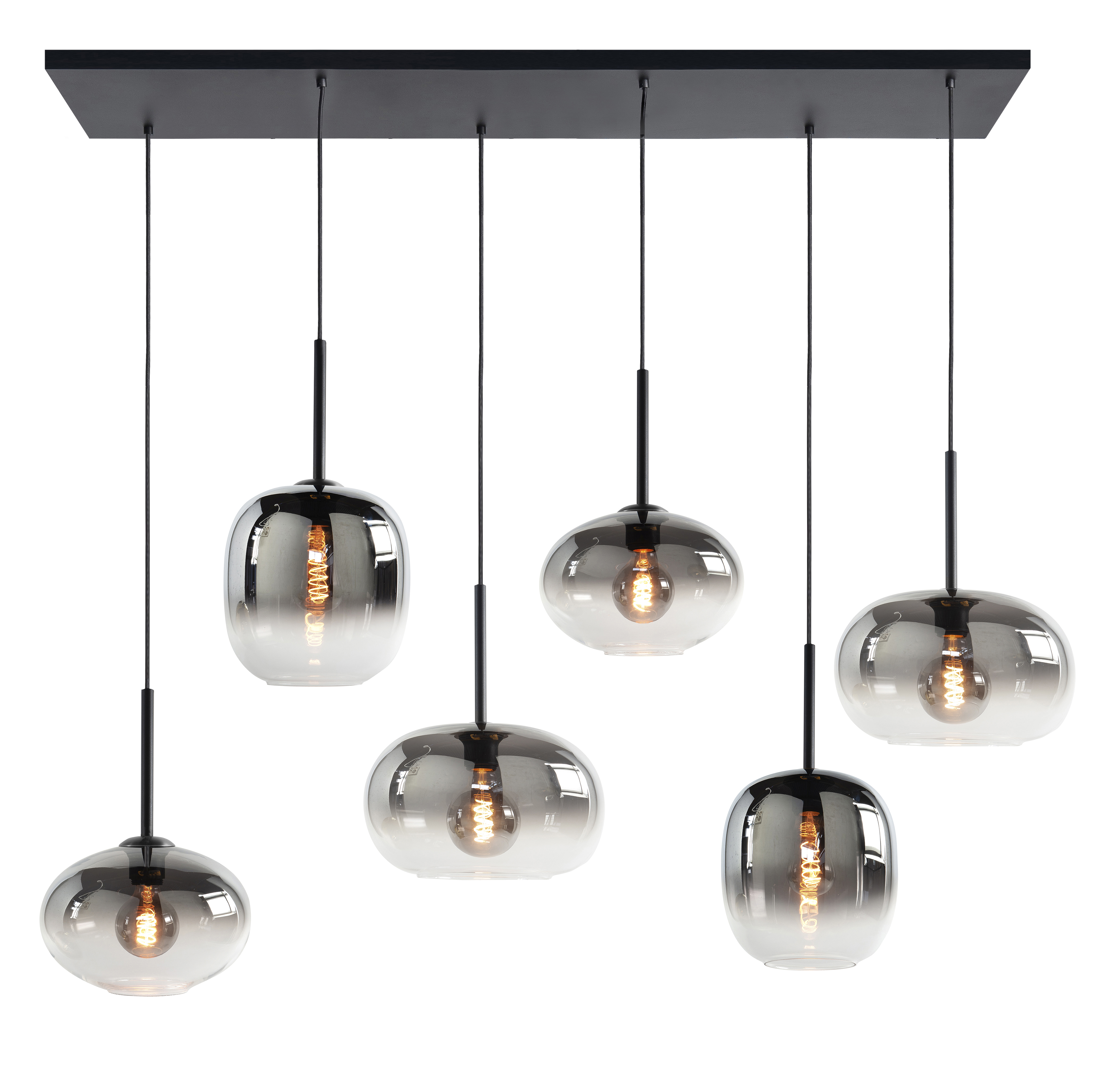 Hanglamp Bellini zwart + smoke glas 6 lichtpunten