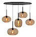 Hanglamp Bellini zwart + bruin glas 5 lichtpunten