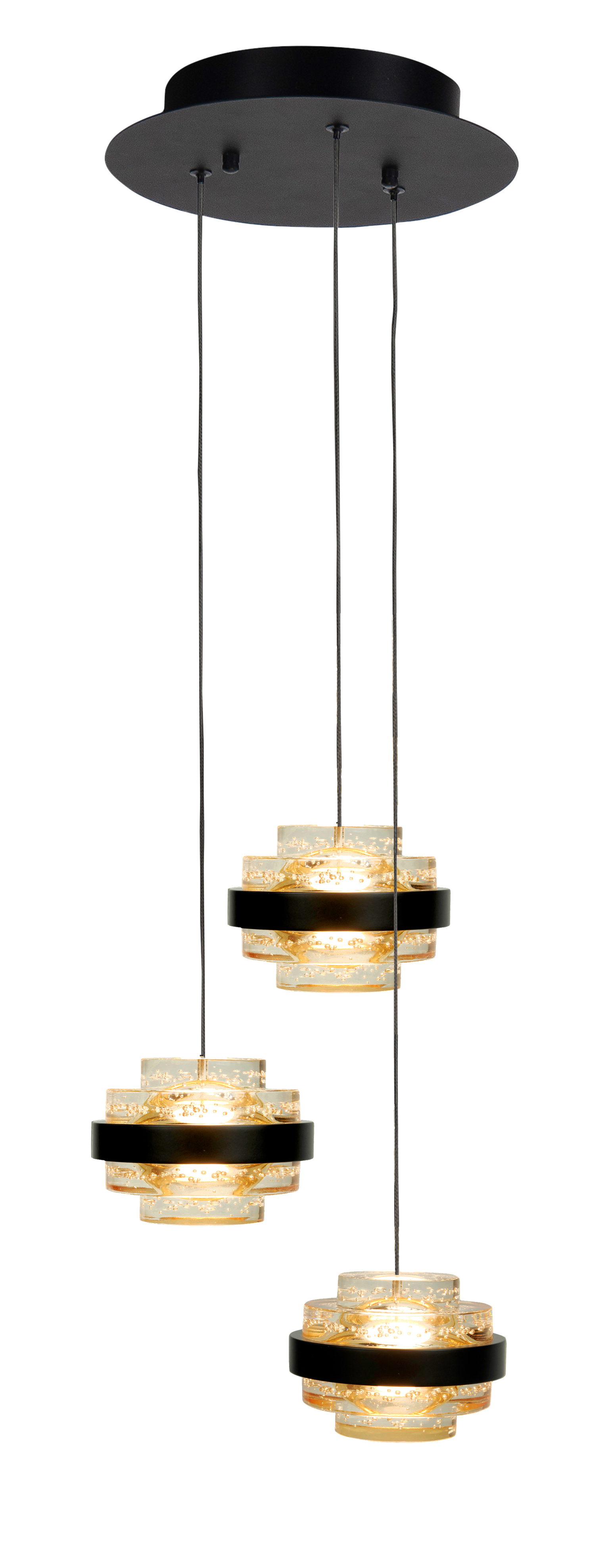 Hanglamp Dynasty zwart + champagne acryl 3 lichtpunten