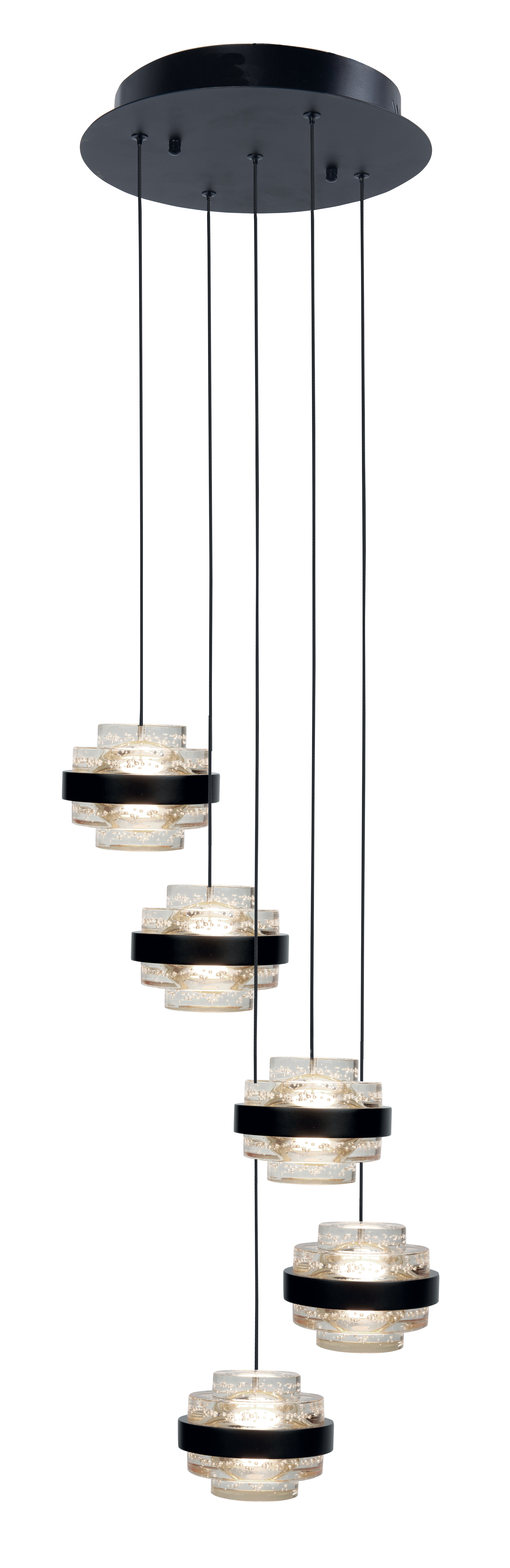 Hanglamp Dynasty rond zwart + doorzichtig acryl 5 lichtpunten