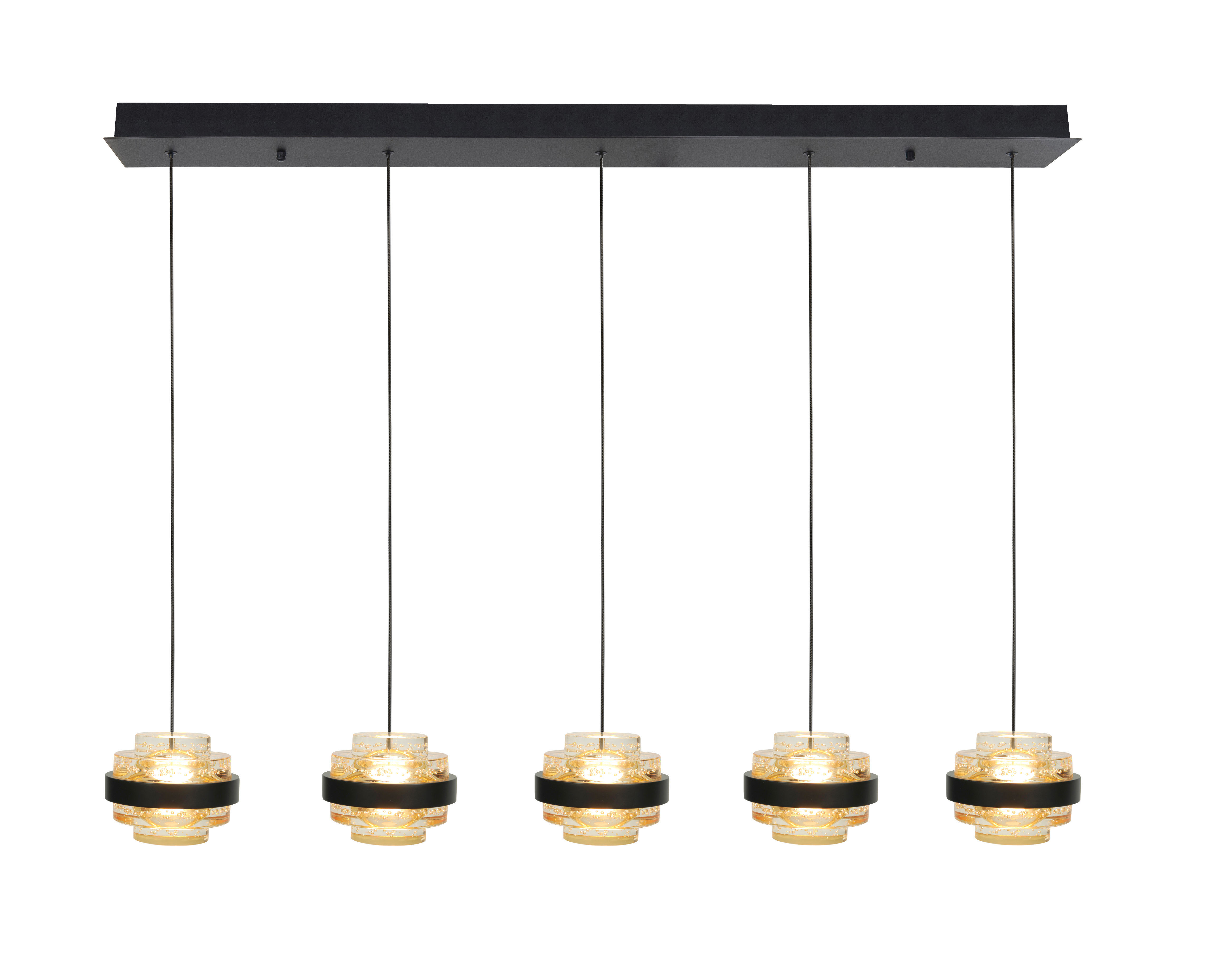 Hanglamp Dynasty recht zwart + champagne acryl 5 lichtpunten