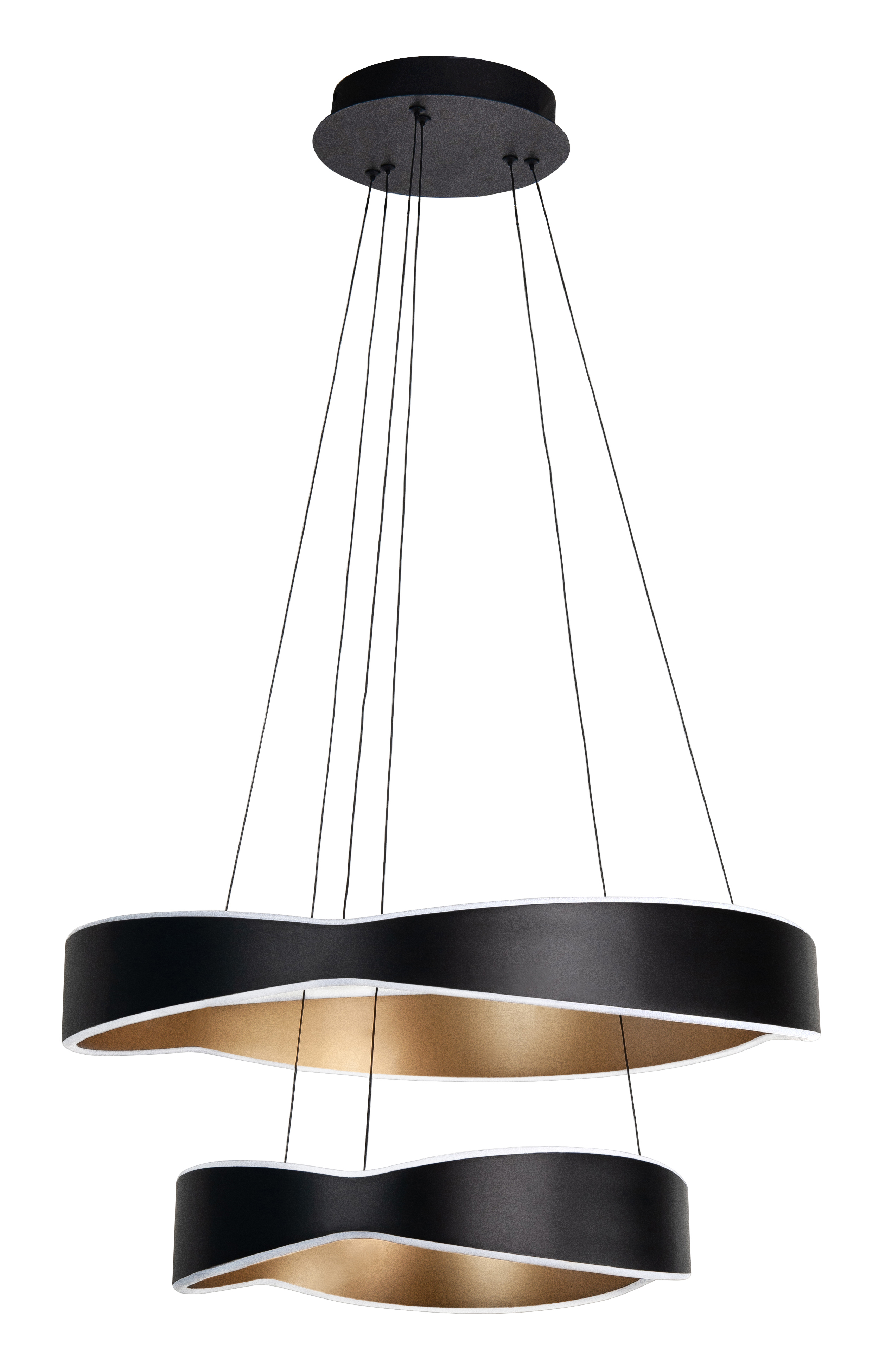 Hanglamp Onda zwart + goud 2 lichtpunten