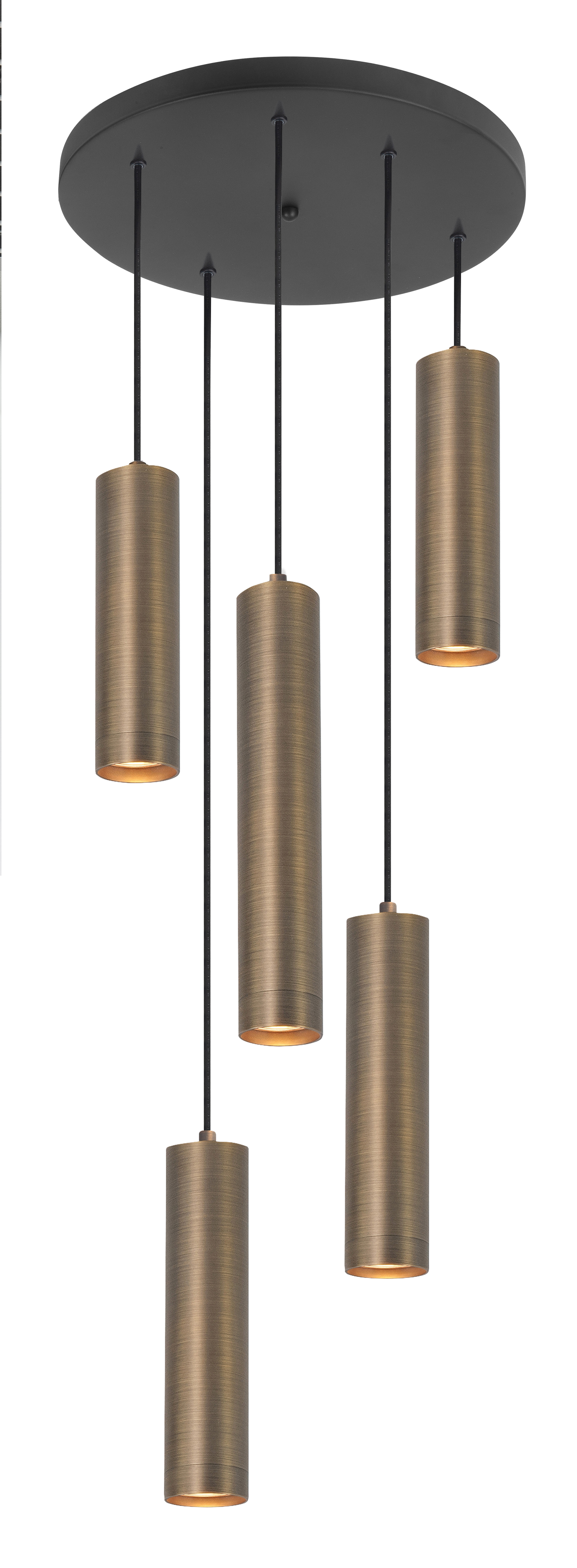 Hanglamp Perugia rond zwart + brons 5 lichtpunten