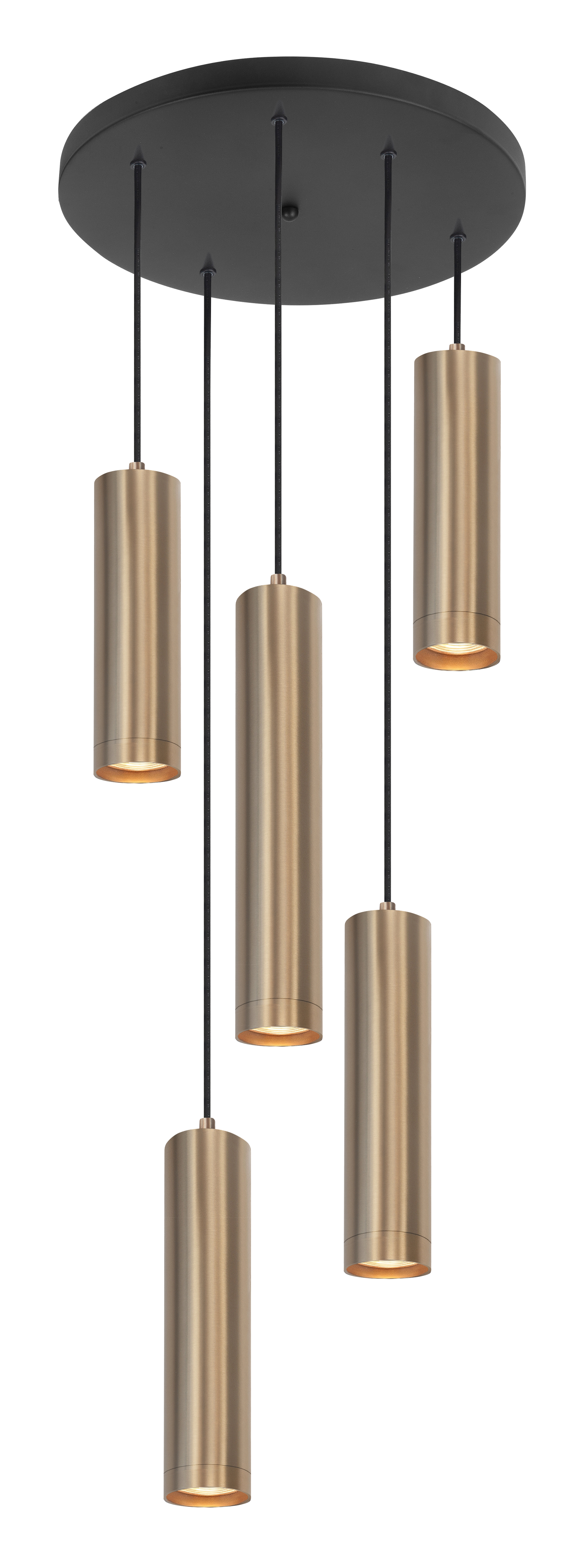 Hanglamp Perugia rond zwart + messing 5 lichtpunten