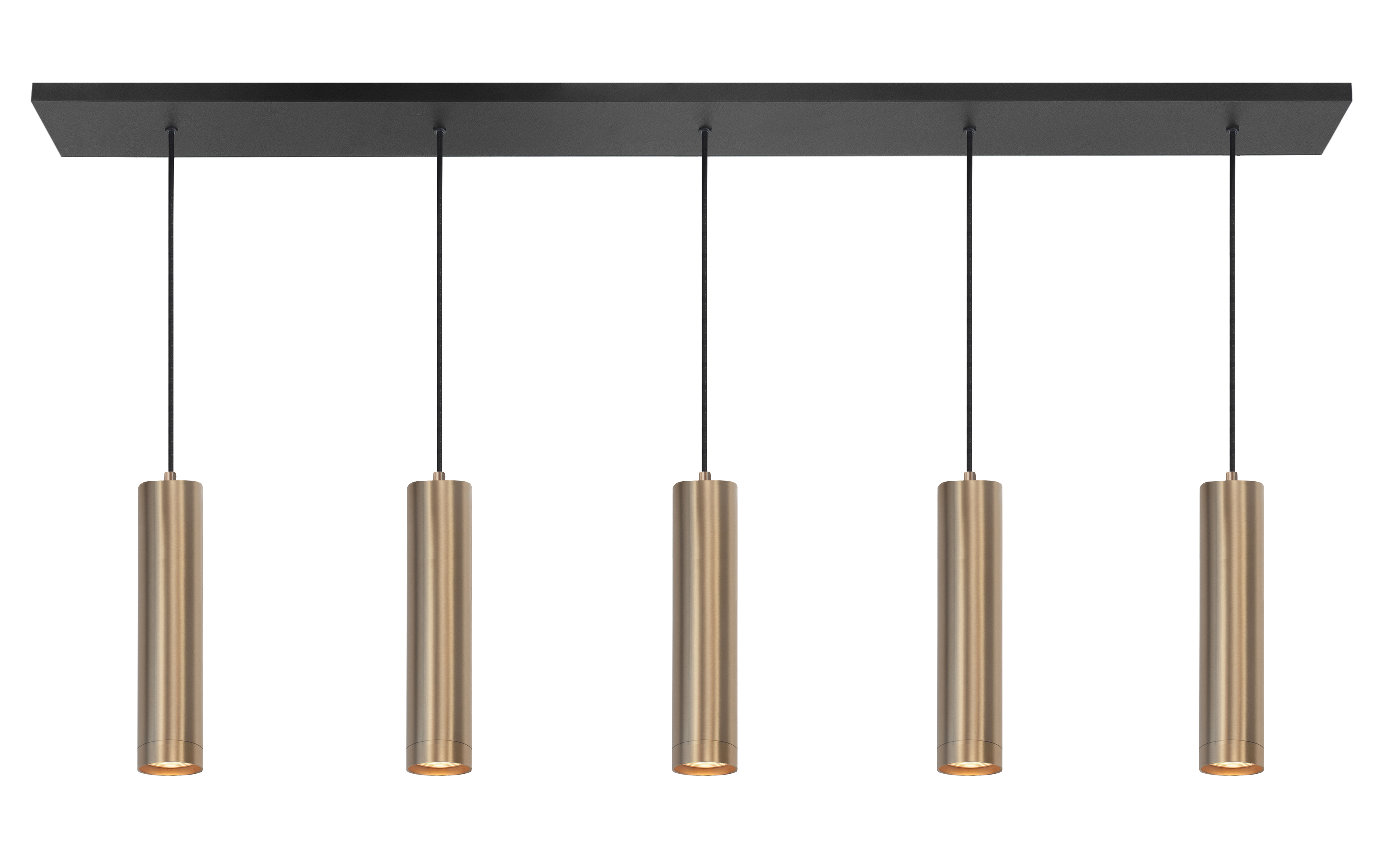 Hanglamp Perugia recht zwart + messing 5 lichtpunten