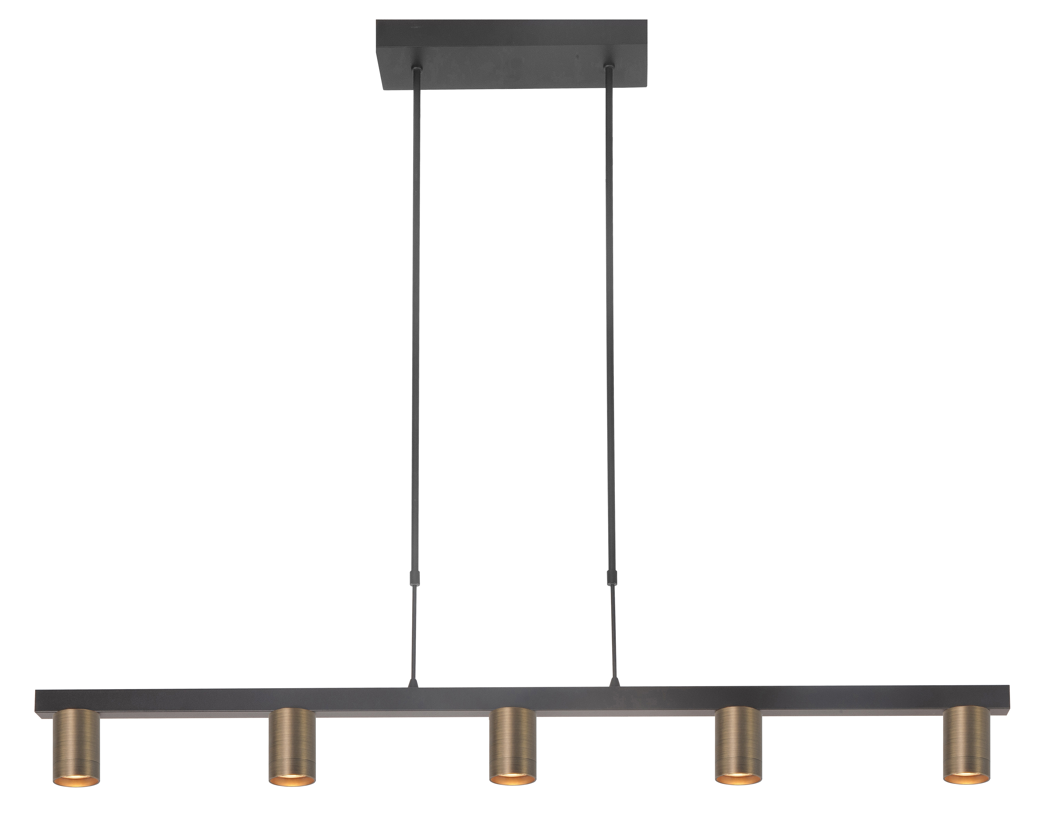 Hanglamp Perugia zwart + brons 5 lichtpunten