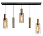 Hanglamp Perugia zwart + brons + bruin glas 5 lichtpunten