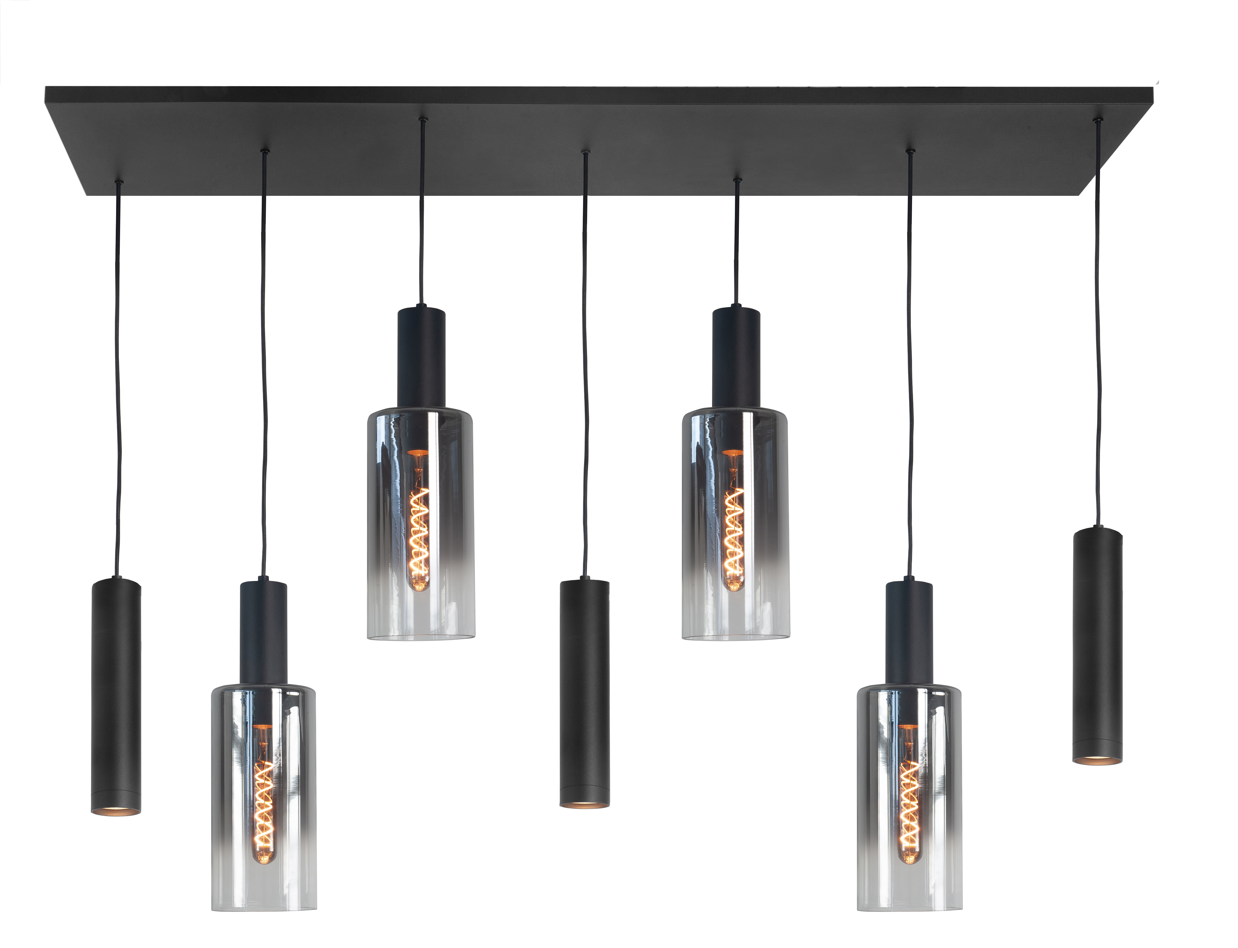 Hanglamp Perugia zwart + smoke glas 7 lichtpunten