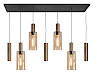 Hanglamp Perugia zwart + brons + bruin glas 7 lichtpunten