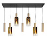 Hanglamp Perugia zwart + messing + goud glas 7 lichtpunten
