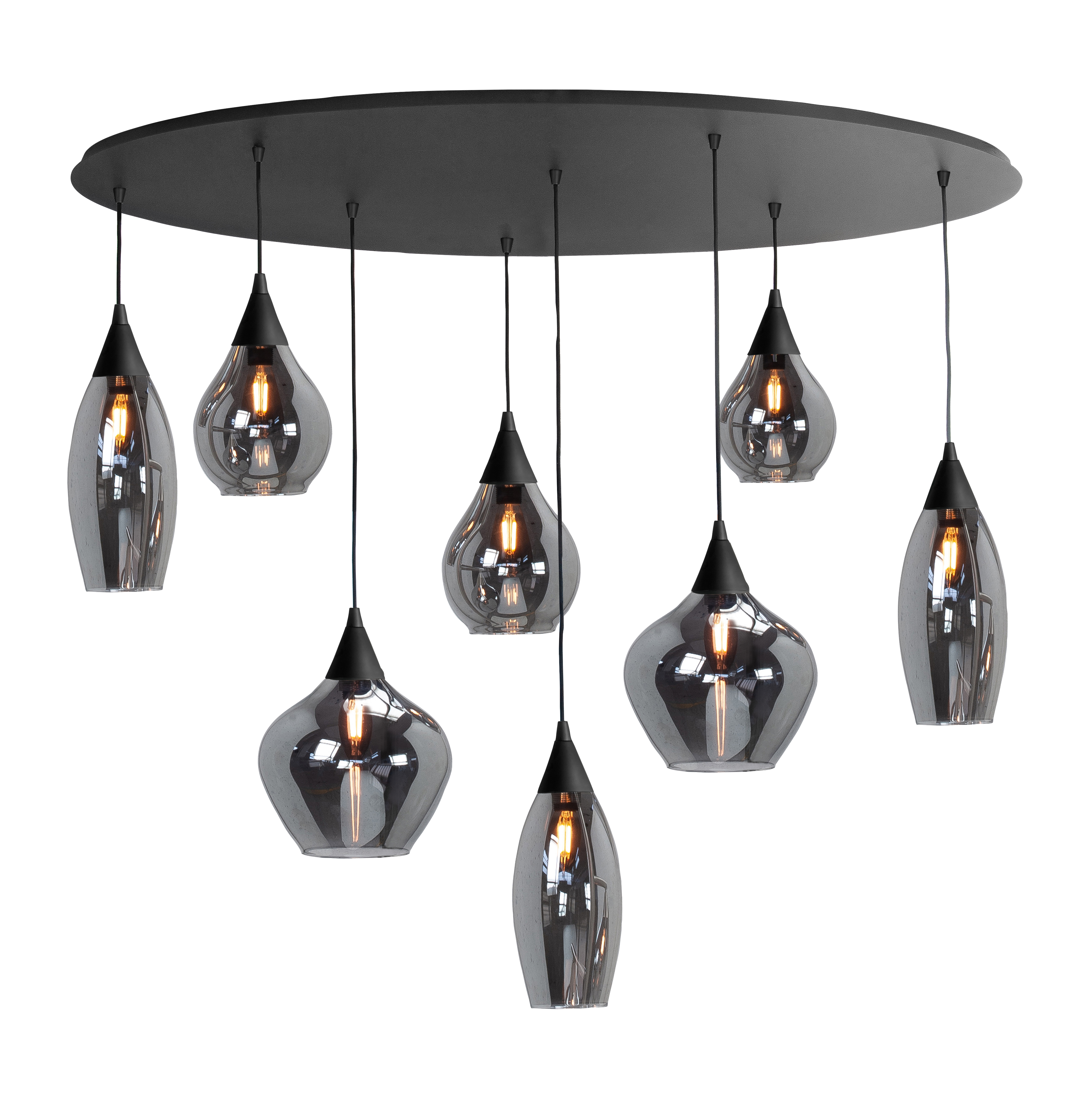 Hanglamp Cambio ovaal zwart + smoke glas 8 lichtpunten