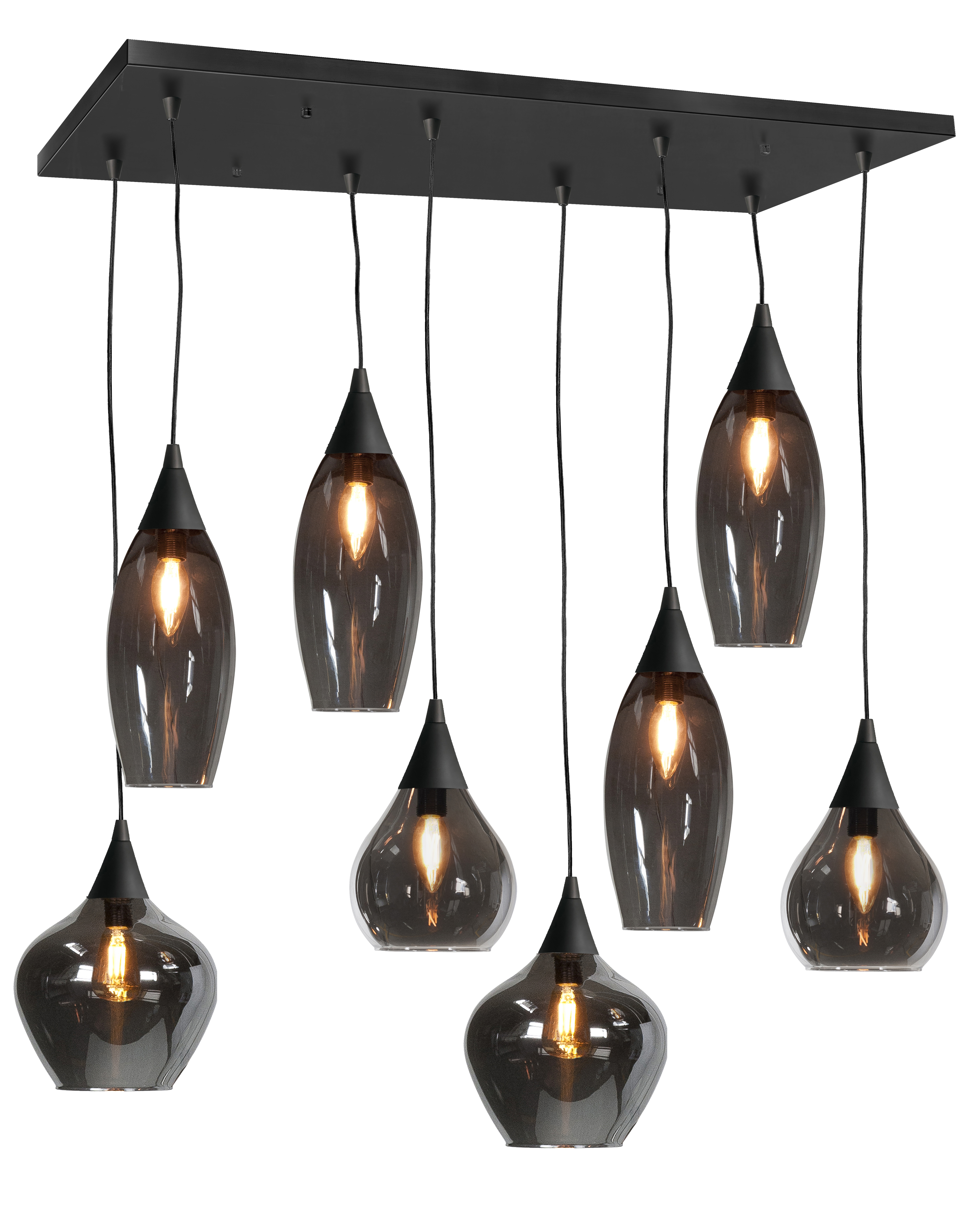 Hanglamp Cambio recht zwart + smoke glas 8 lichtpunten
