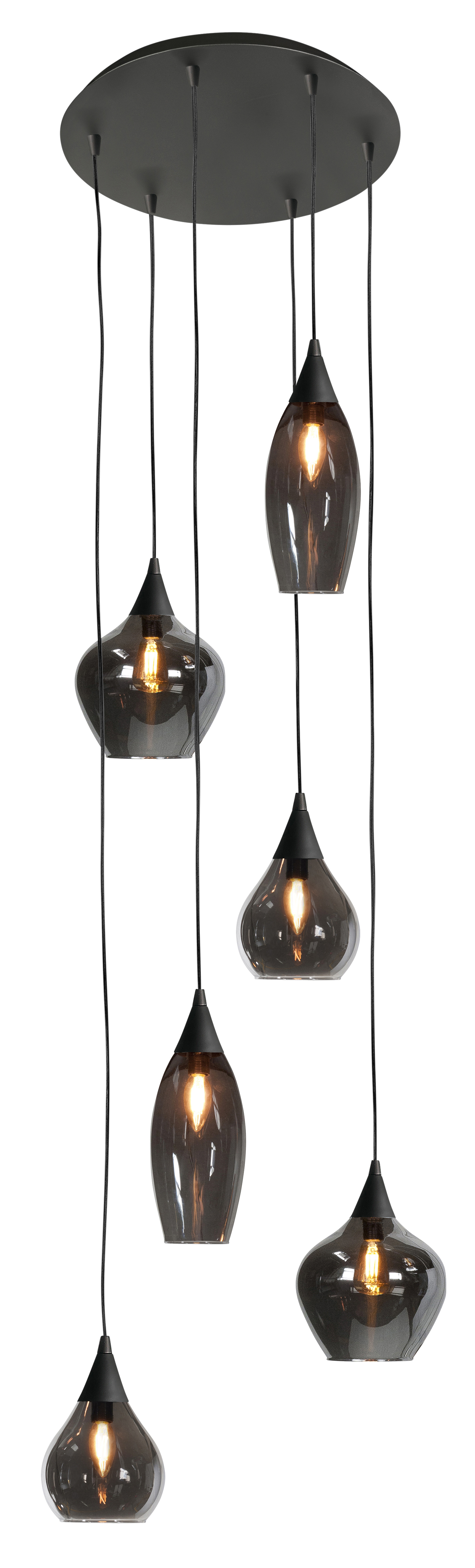 Hanglamp Cambio zwart + smoke glas 6 lichtpunten