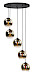 Hanglamp Fantasy rond zwart + goud glas 5 lichtpunten 45cm
