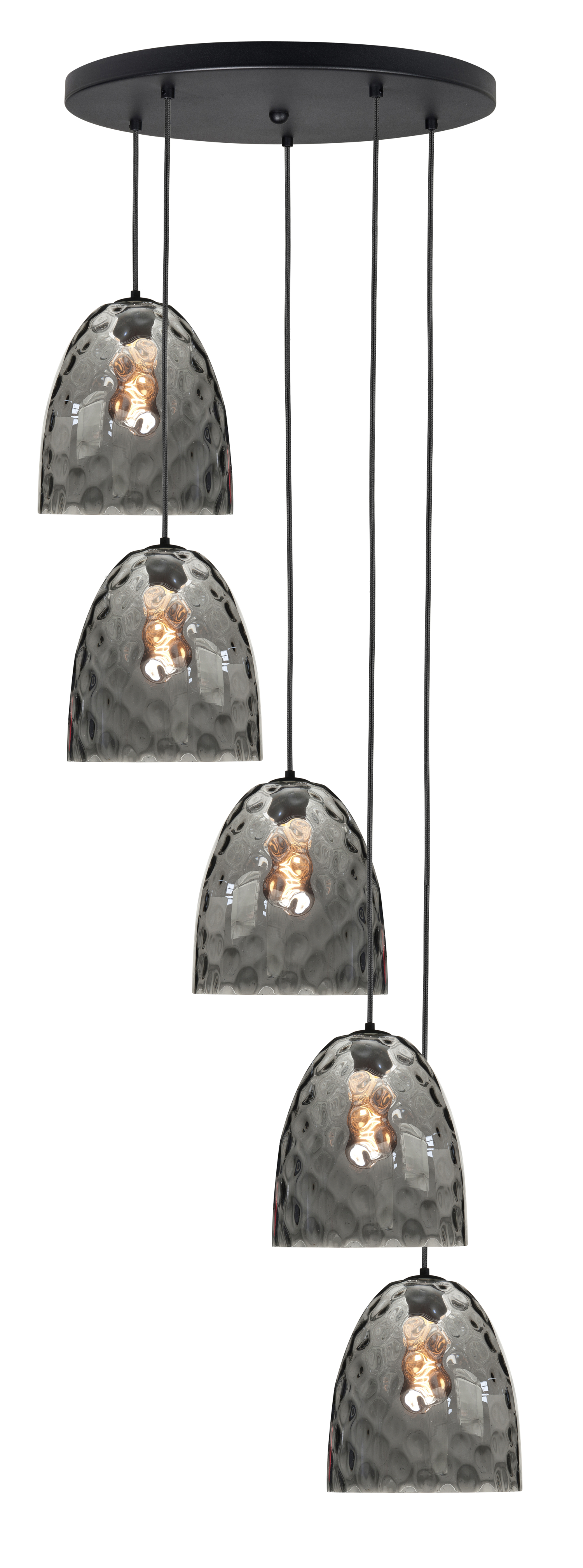 Hanglamp Fantasy Bell rond zwart + smoke glas 5 lichtpunten