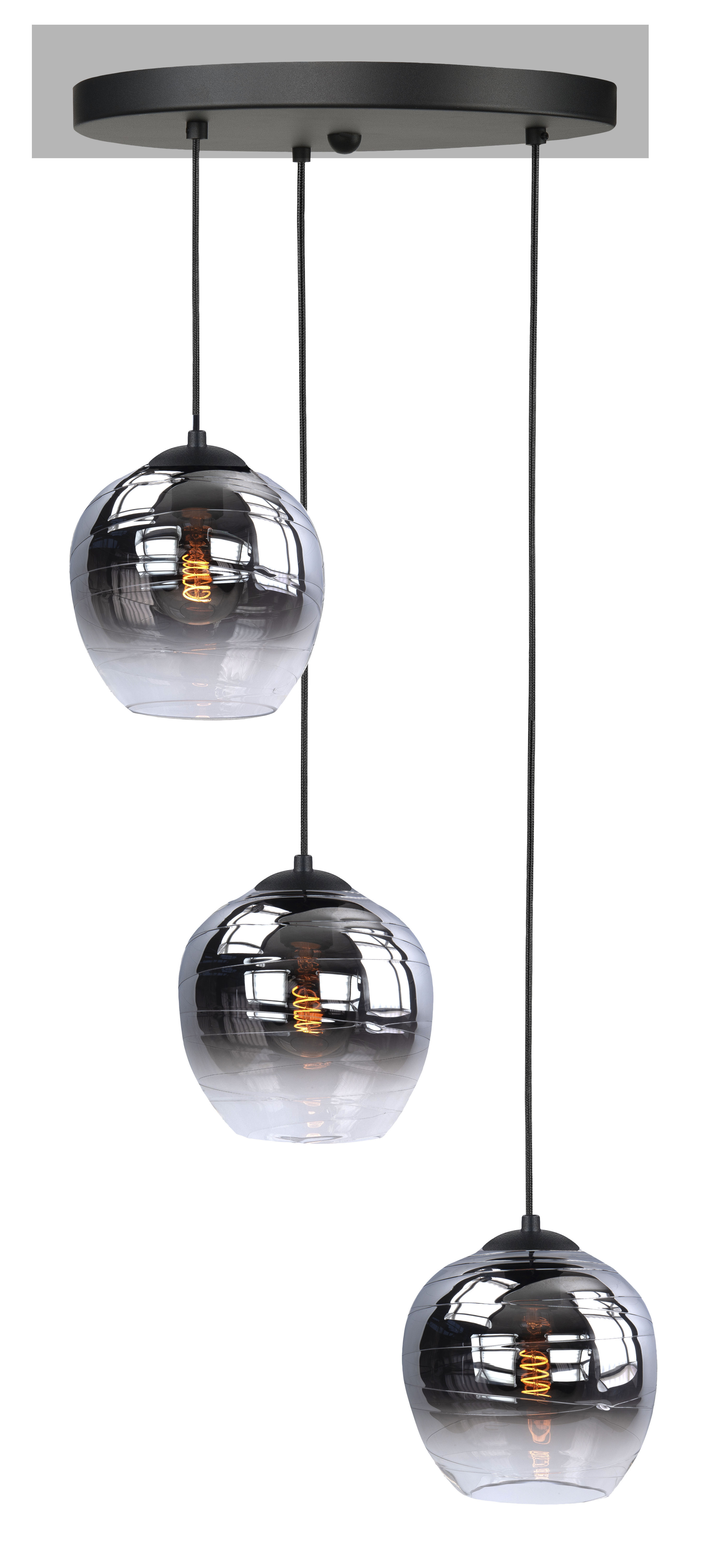 Hanglamp Fantasy rond zwart + smoke glas 3 lichtpunten