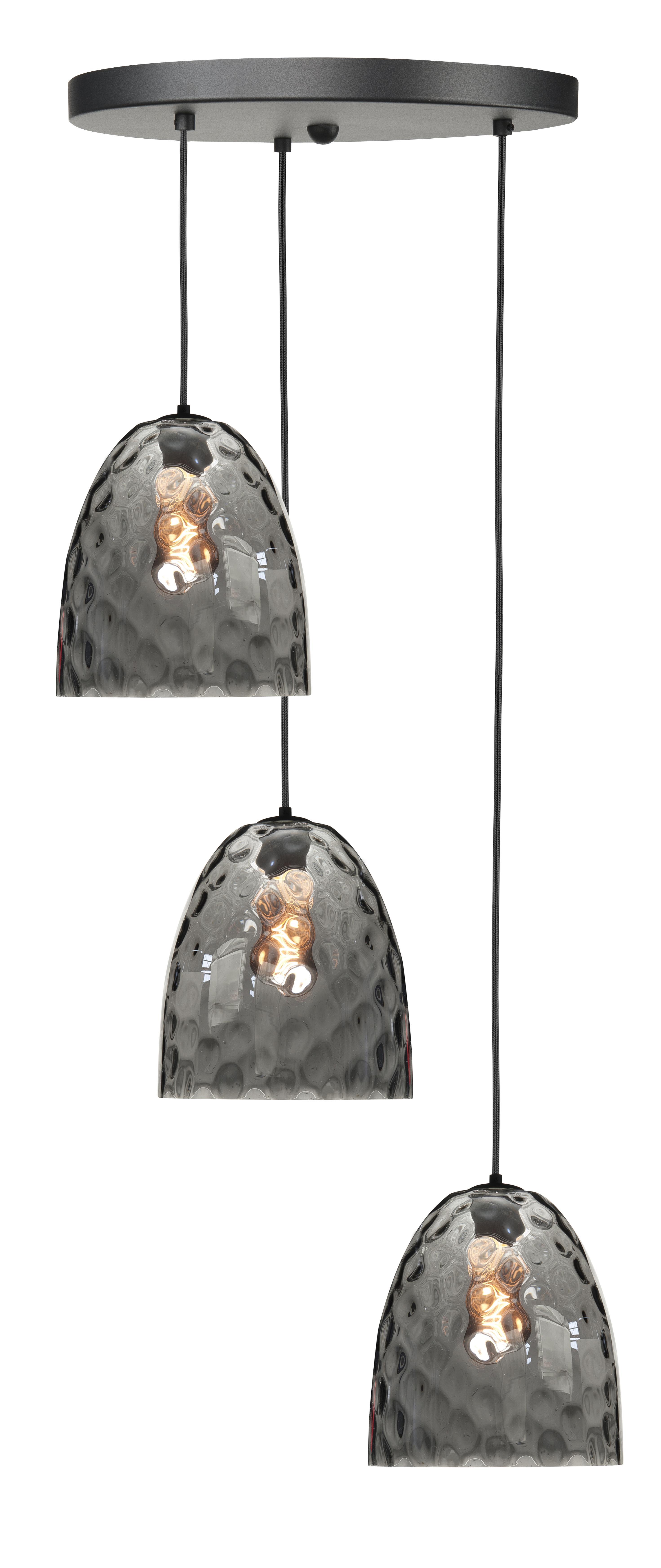 Hanglamp Fantasy rond zwart + smoke glas 3 lichtpunten