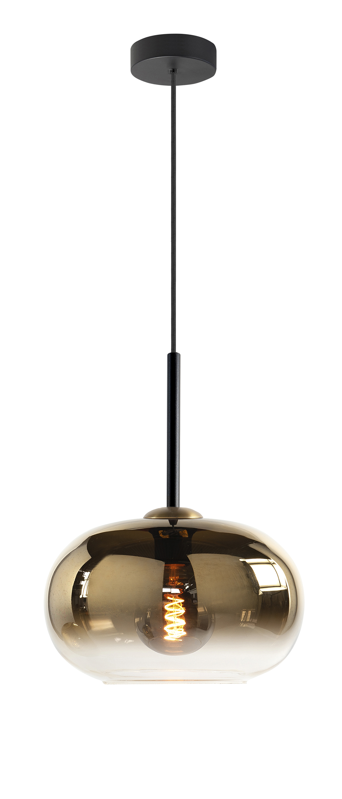 Hanglamp Bellini zwart + goud glas 10cm