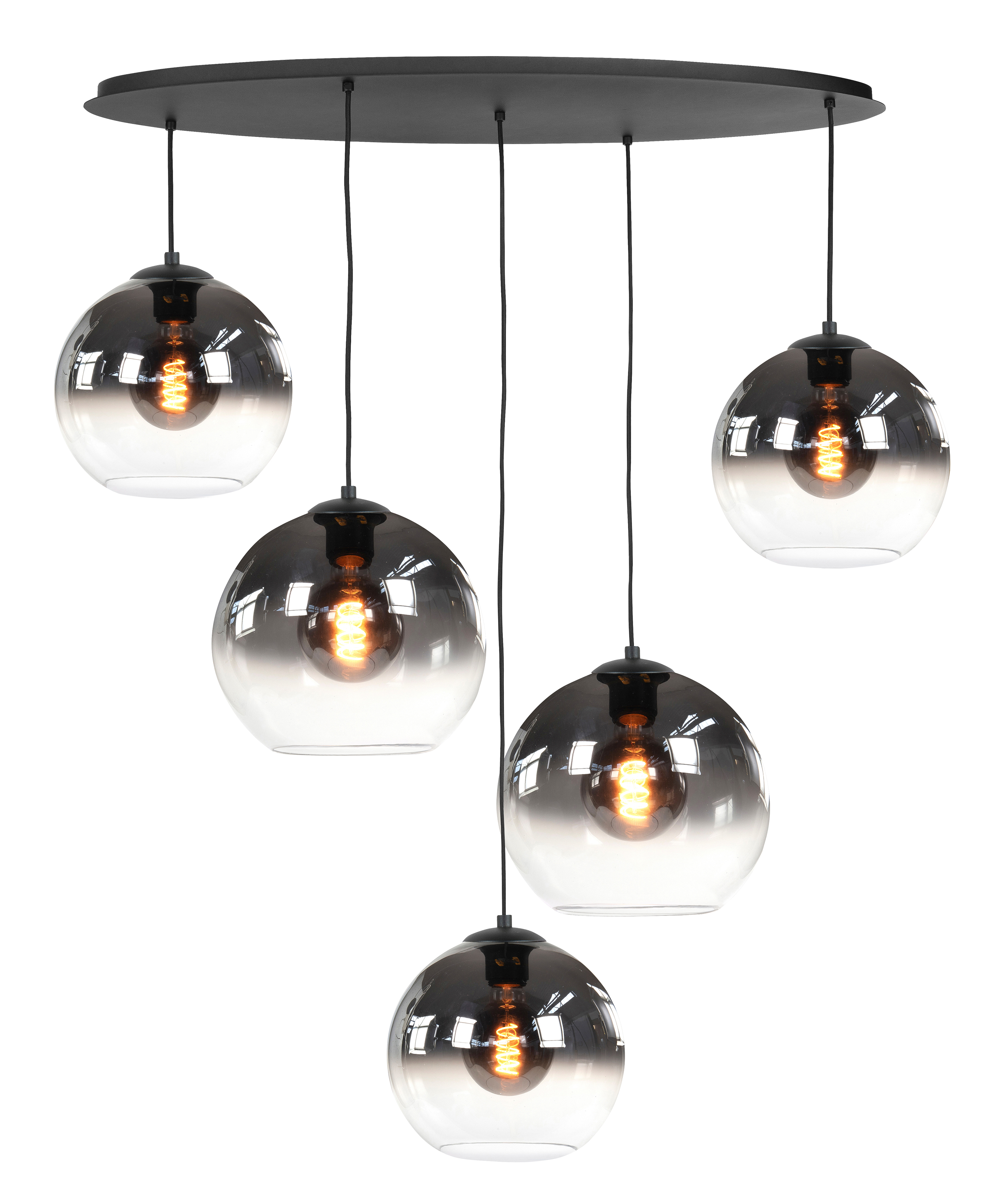 Hanglamp Fantasy Ovaal zwart + semi smoke glas 5 lichtpunten