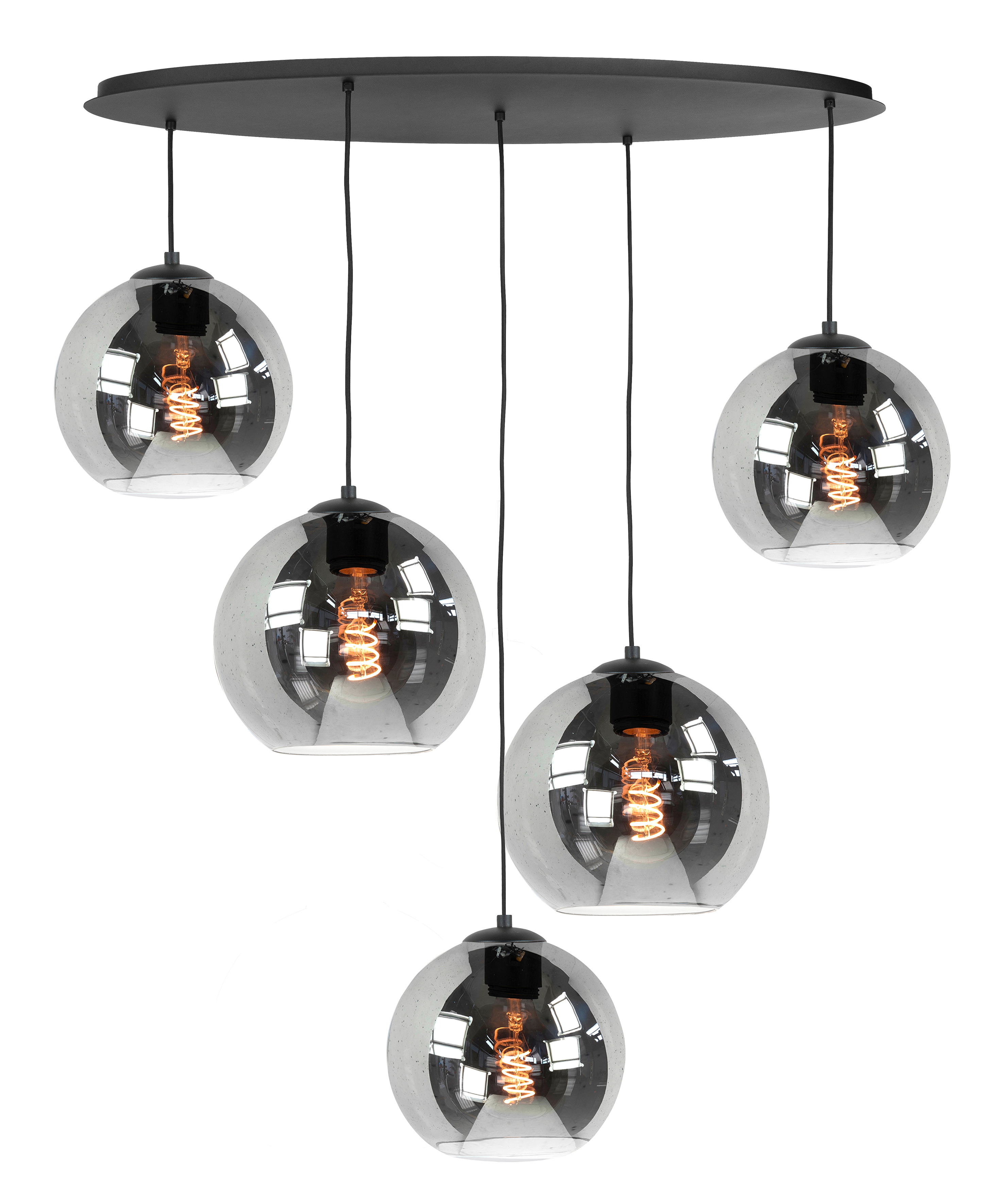 Hanglamp Fantasy Ovaal zwart + smoke glas 5 lichtpunten