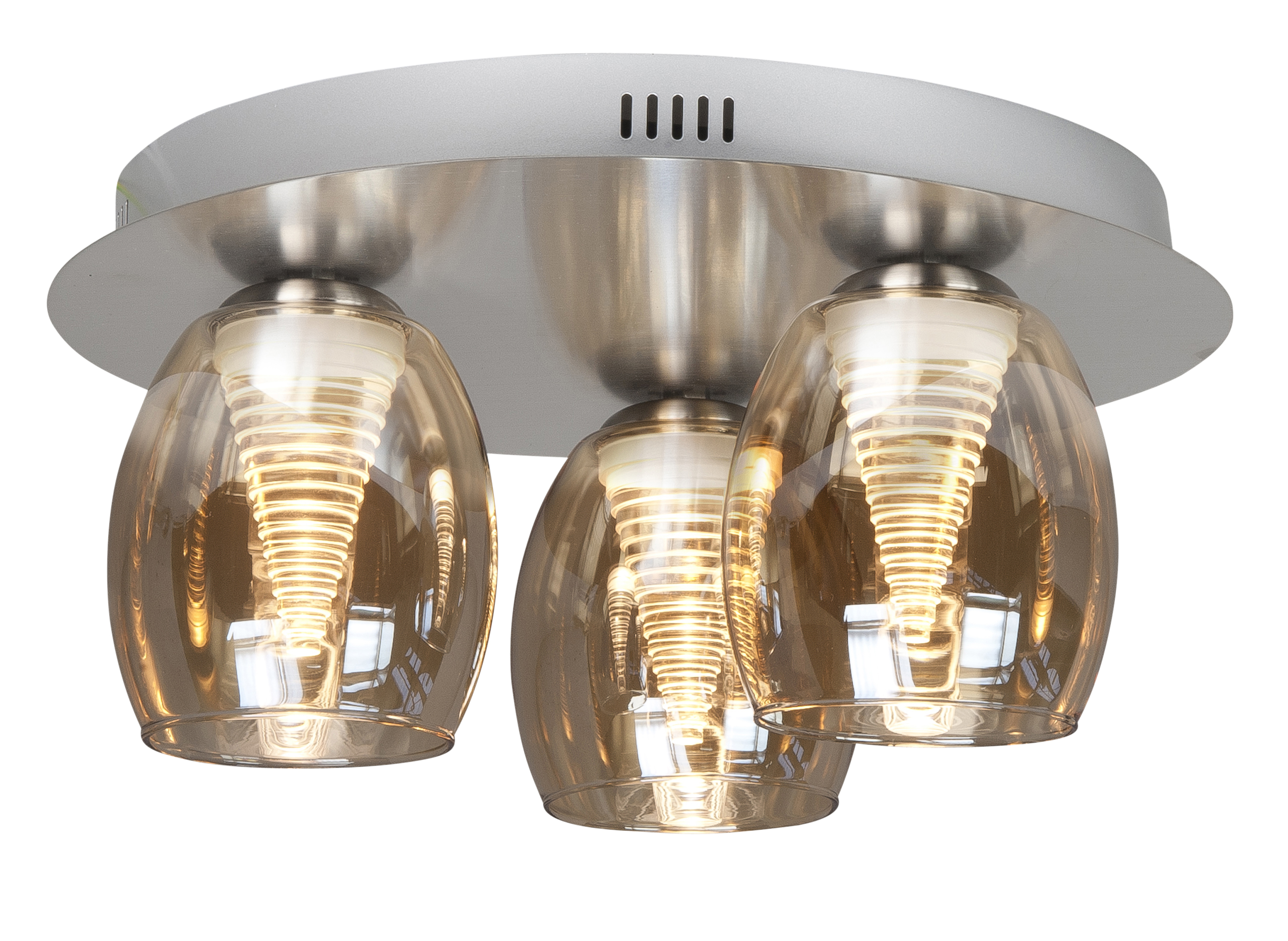 Plafondlamp Nebula nikkel + amber glas 3 lichtpunten