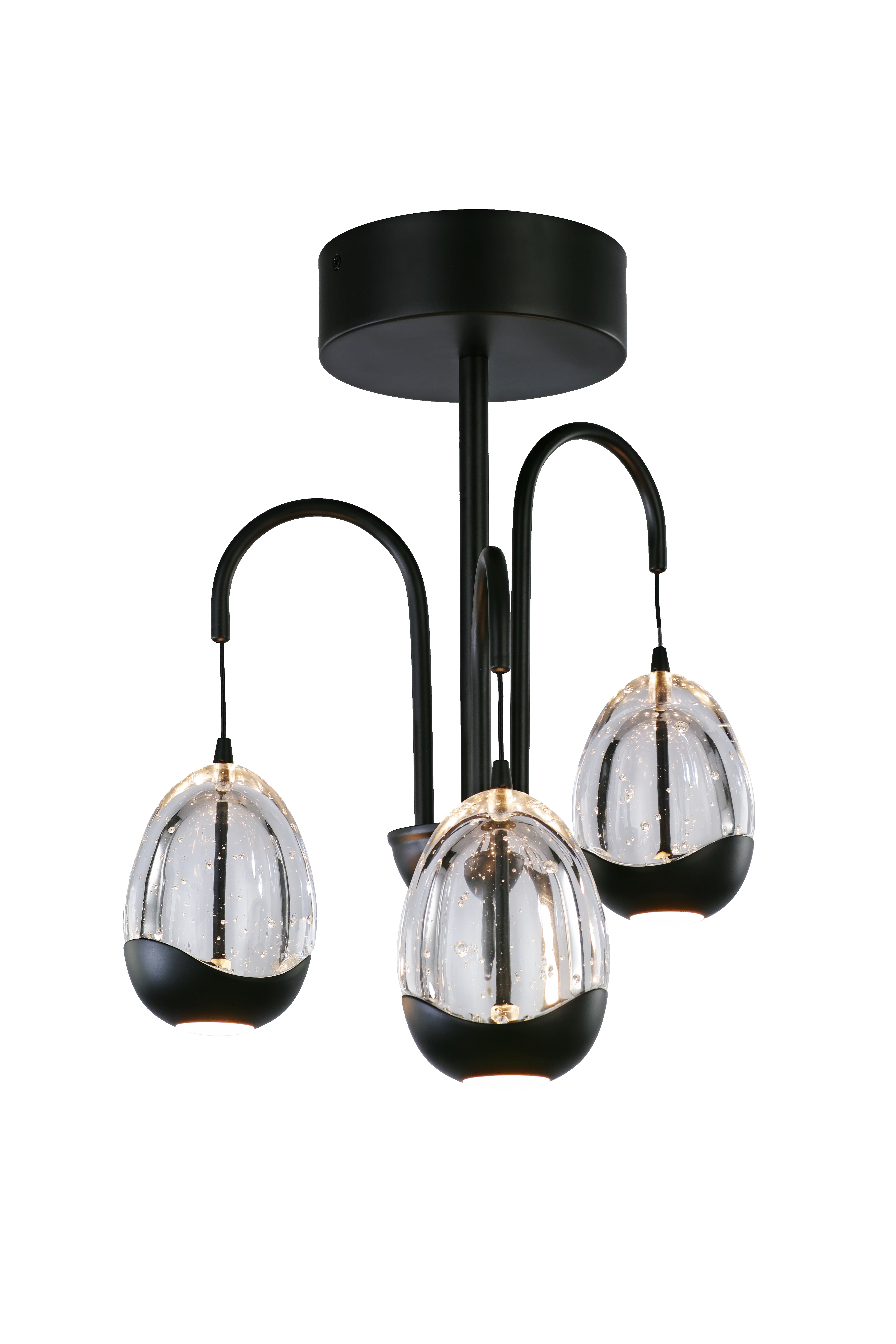 Plafondlamp Clear Egg zwart + doorzichtig glas 3 lichtpunten