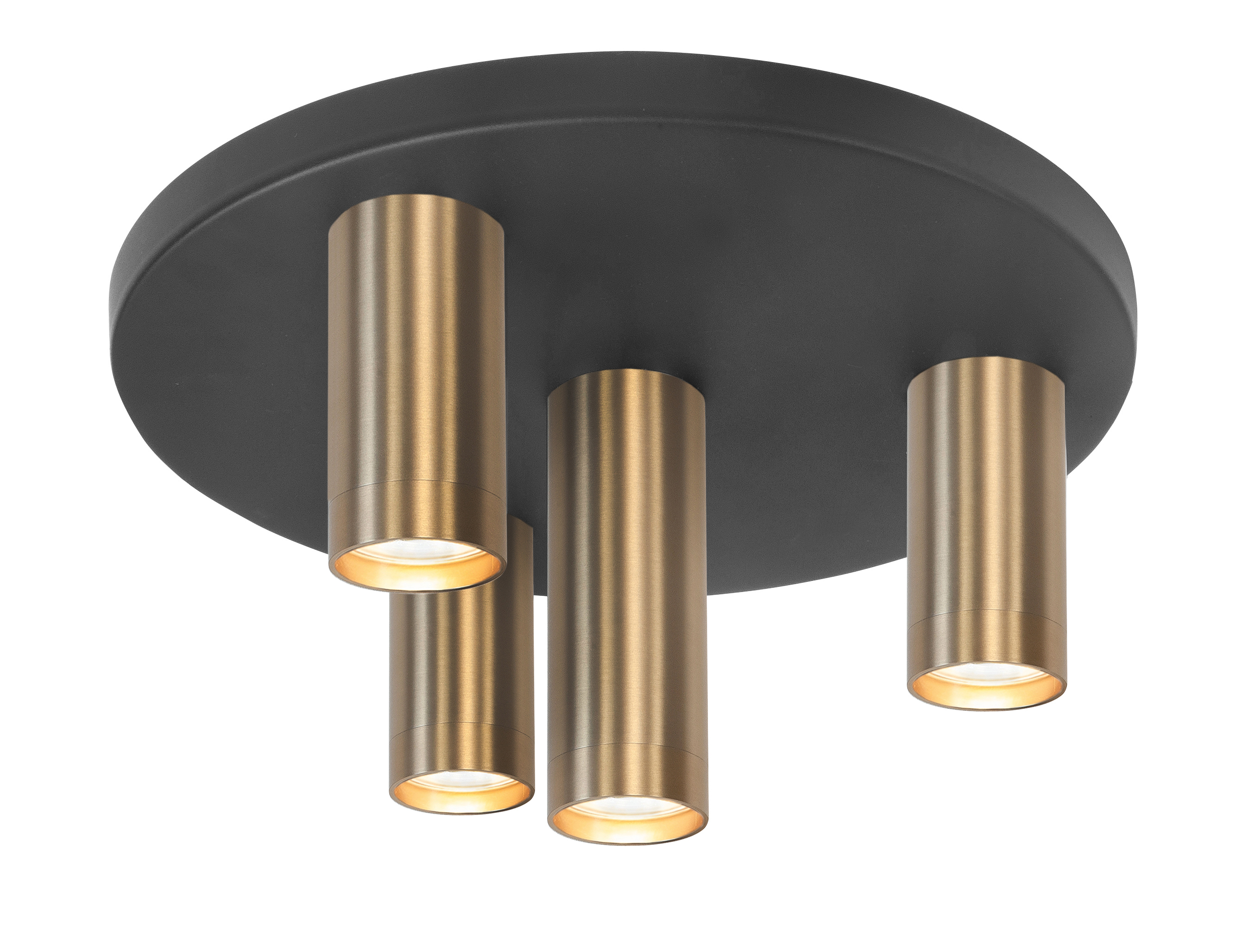 Plafondlamp Perugia zwart + messing 4 lichtpunten