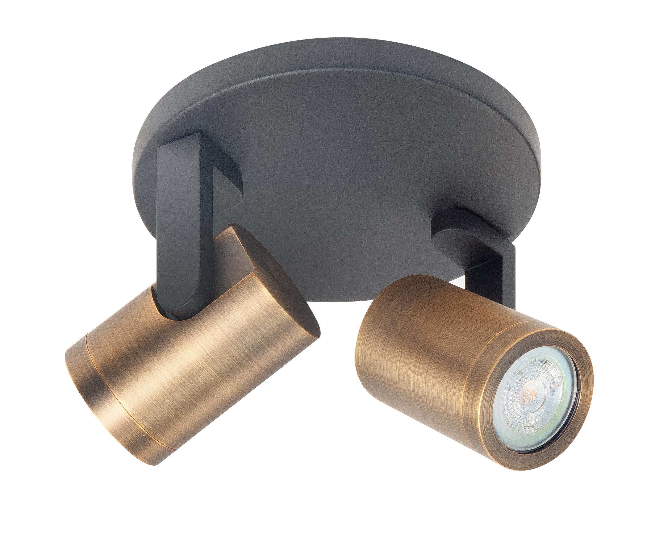 Plafondlamp Halo rond Spot zwart + brons 2 lichtpunten 17cm